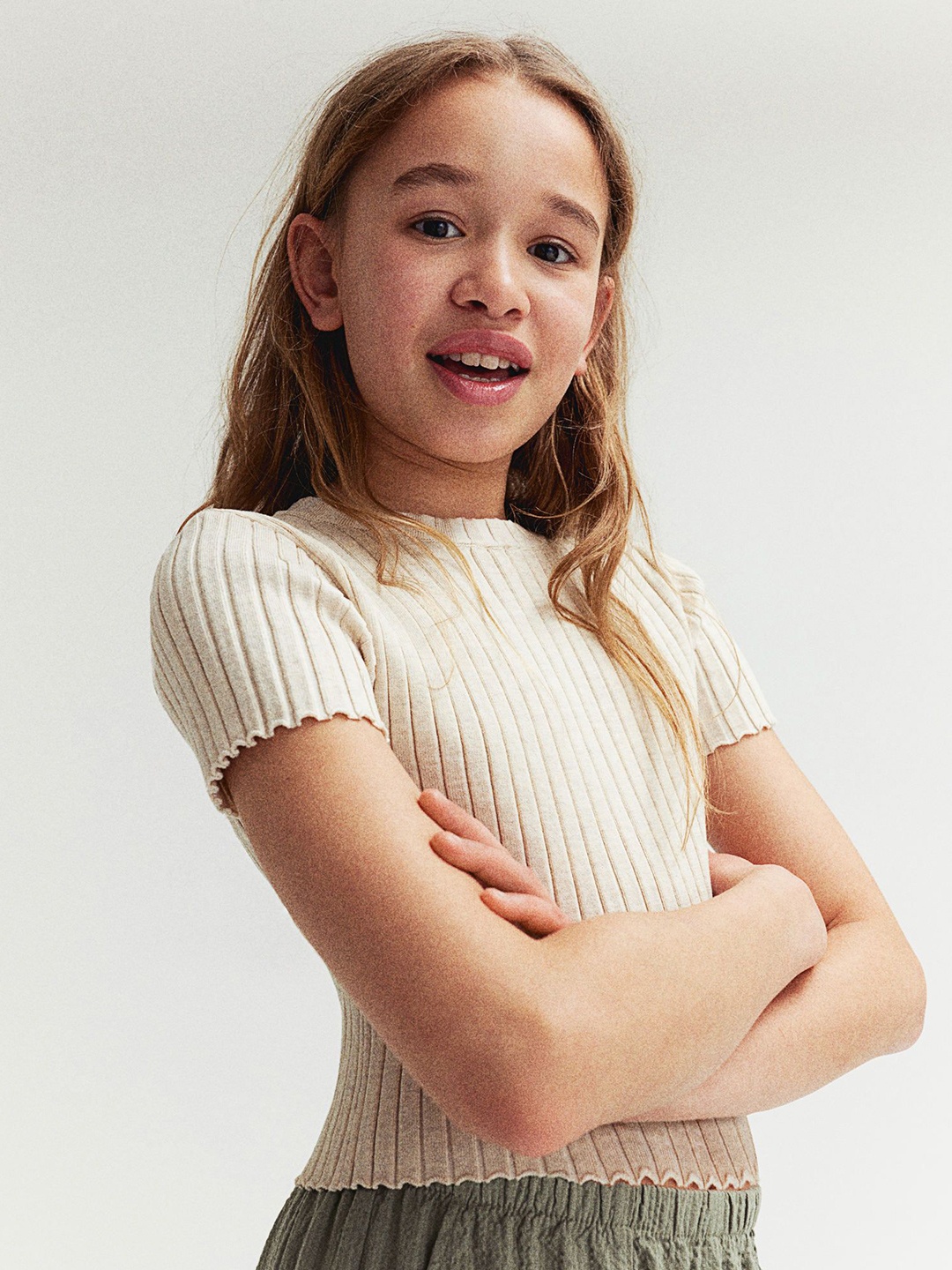 

H&M Rib-Knit Top, Beige