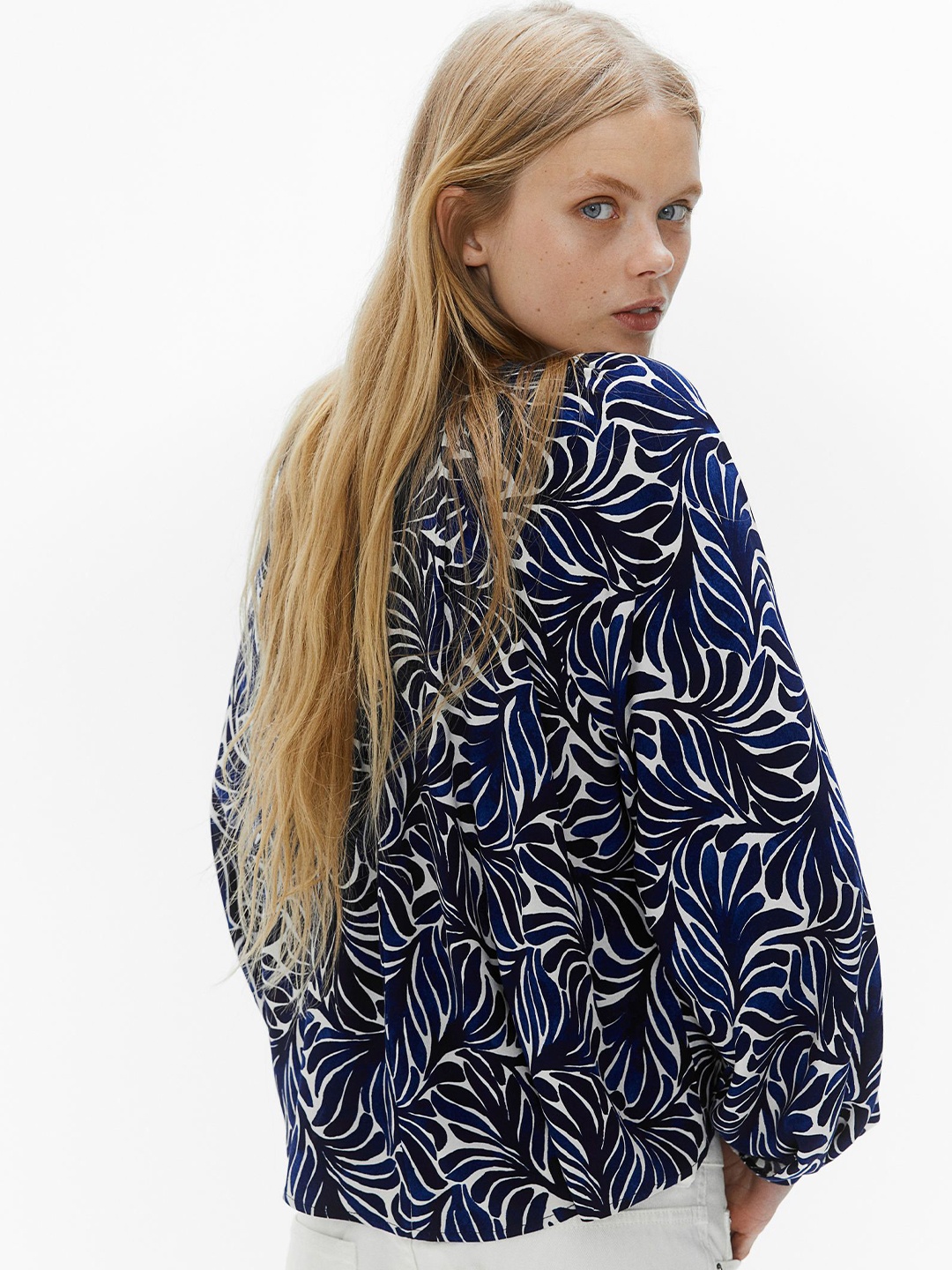 

H&M Balloon-Sleeved Blouse, Blue