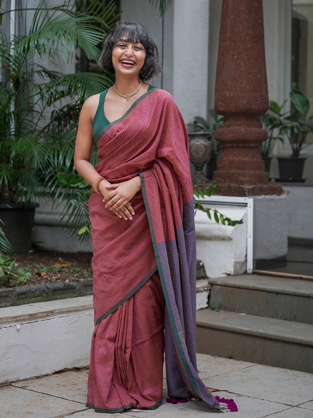 

Suta Striped Saree, Red