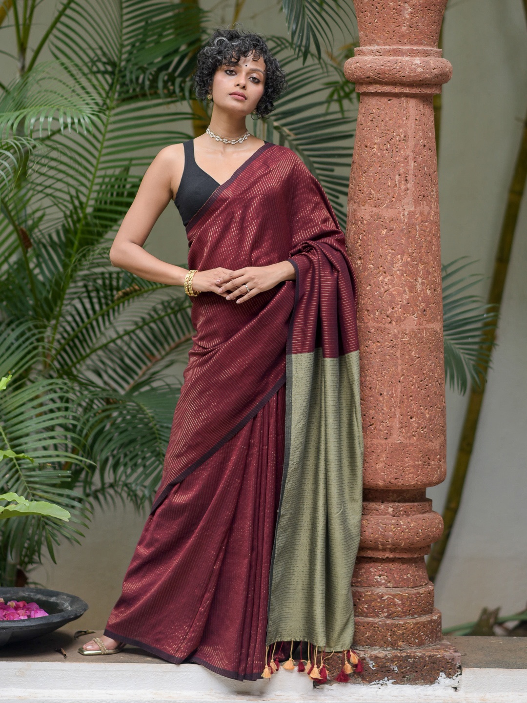 

Suta Striped Saree, Maroon