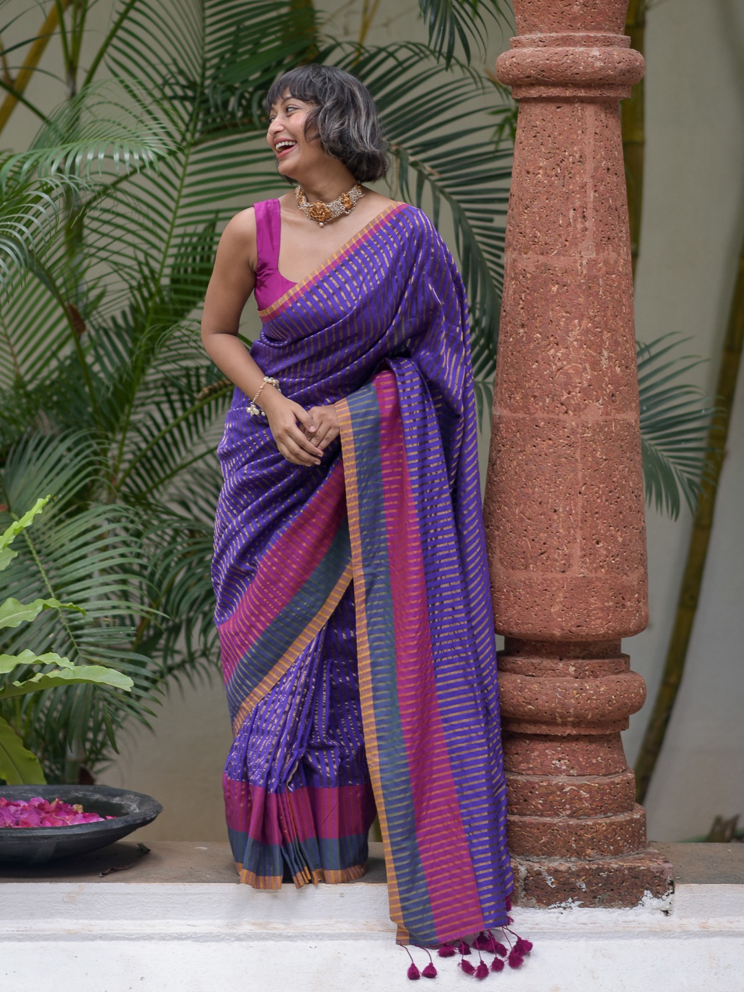 

Suta Striped Saree, Blue