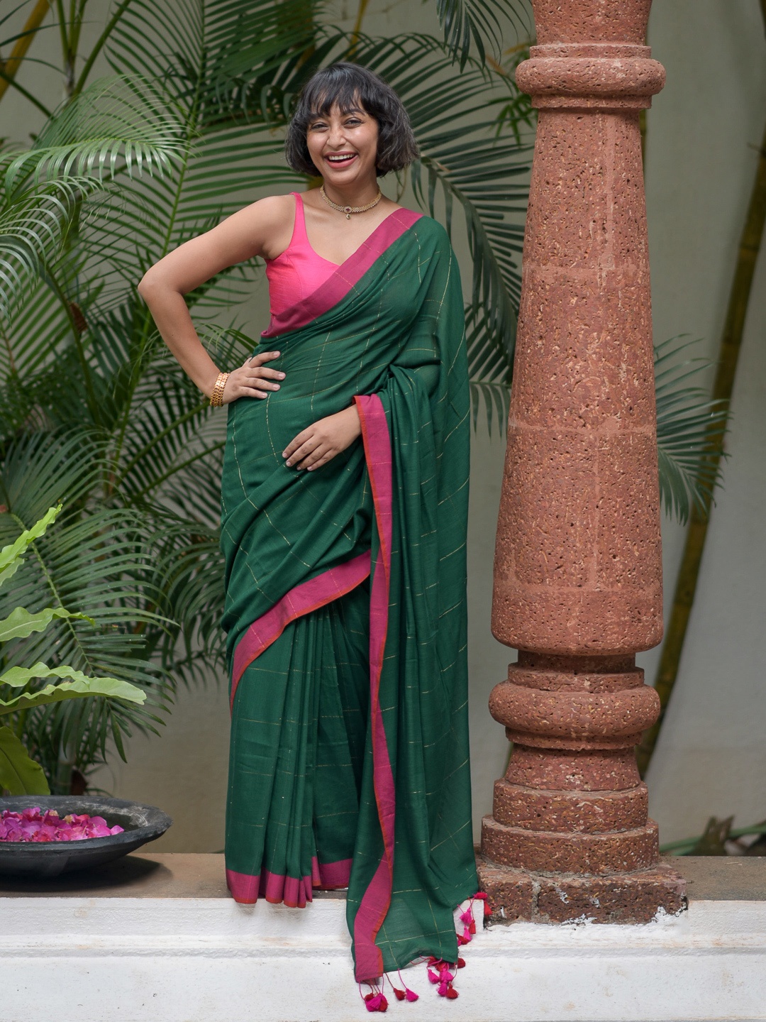 

Suta Checked Saree, Green