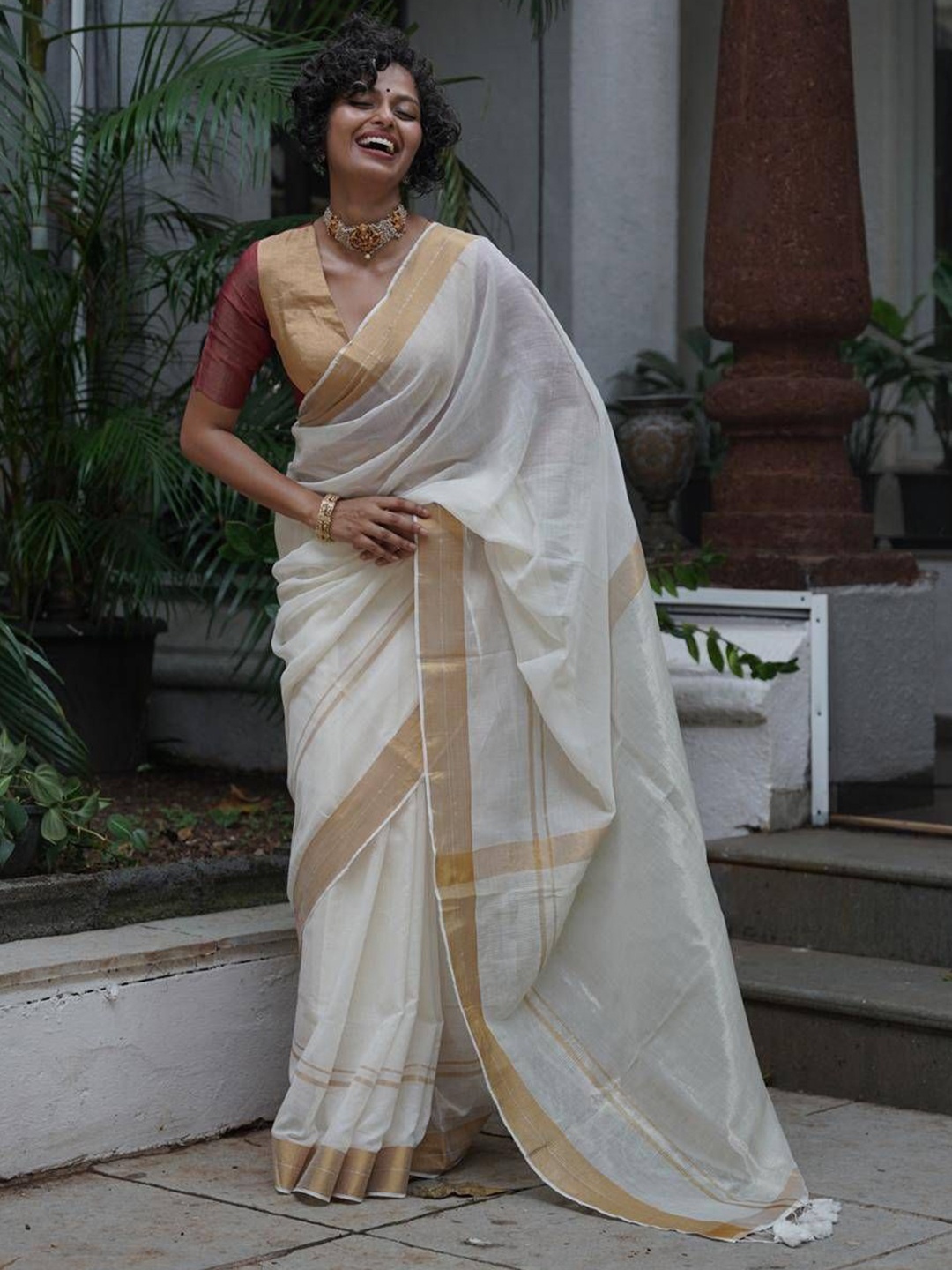 

Suta Zari Saree, White