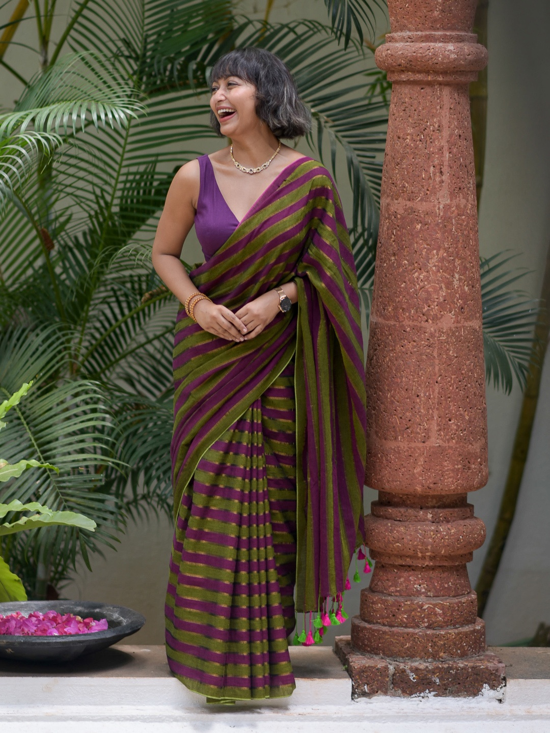 

Suta Striped Saree, Green