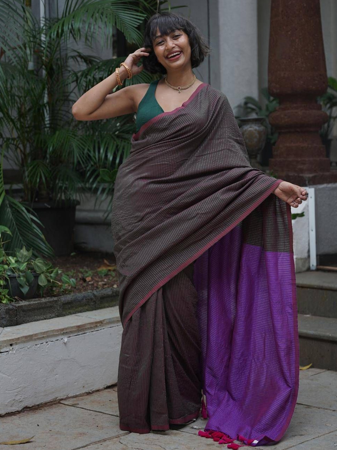 

Suta Striped Saree, Green