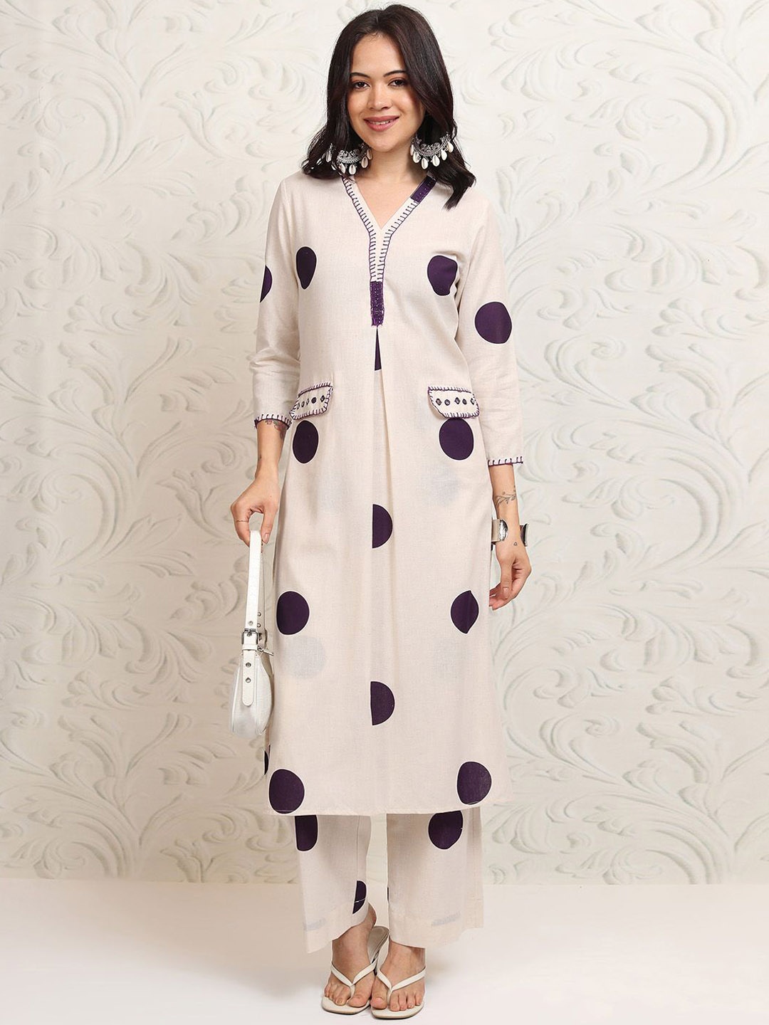 

Vishudh Women Ethnic Motifs Printed Regular Kurta with Palazzos, Off white