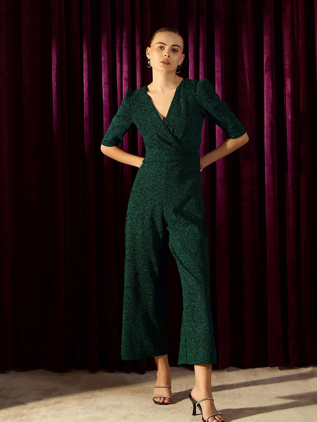 

KASSUALLY Shimmer Wrap Jumpsuit, Green