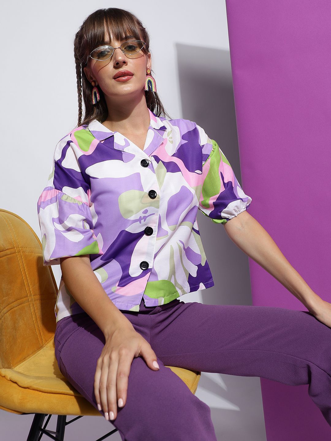 

J Turritopsis Women Opaque Printed Casual Shirt, Violet