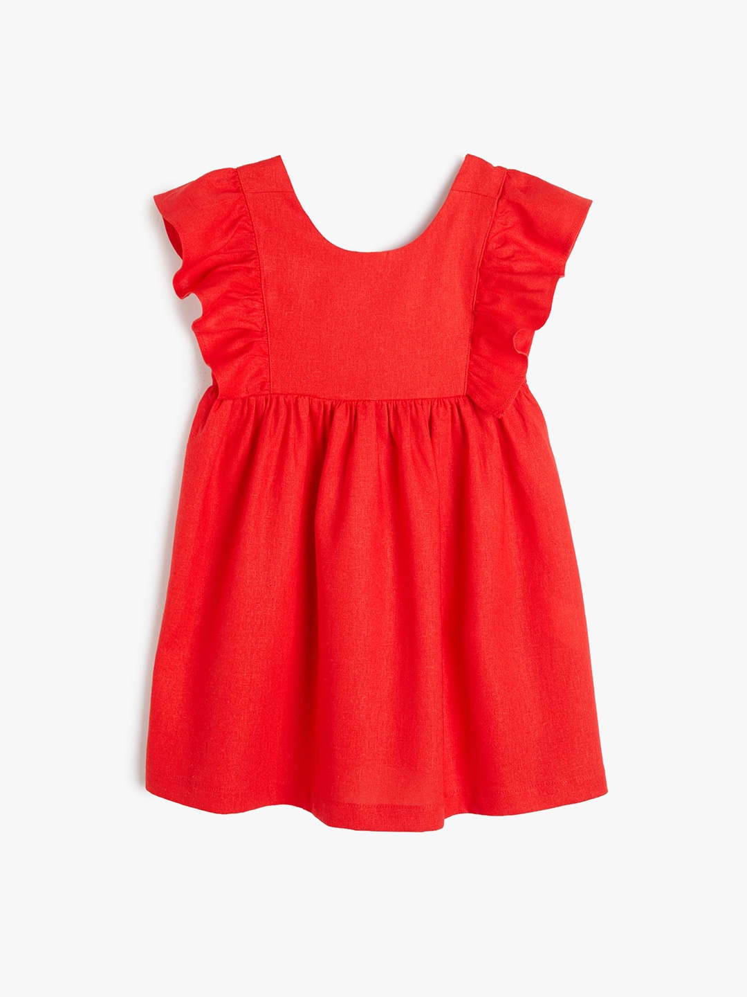 

Koton Flutter Sleeve Linen Fit & Flare Dress, Red