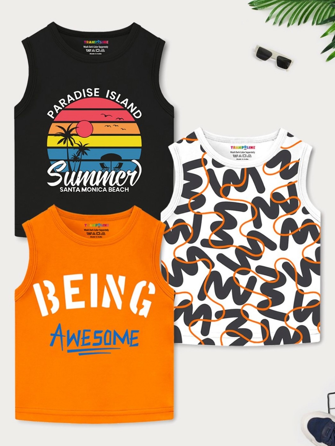 

YK X Trampoline Boys Pack Of 3 Graphic Printed Round Neck T-shirts, Black