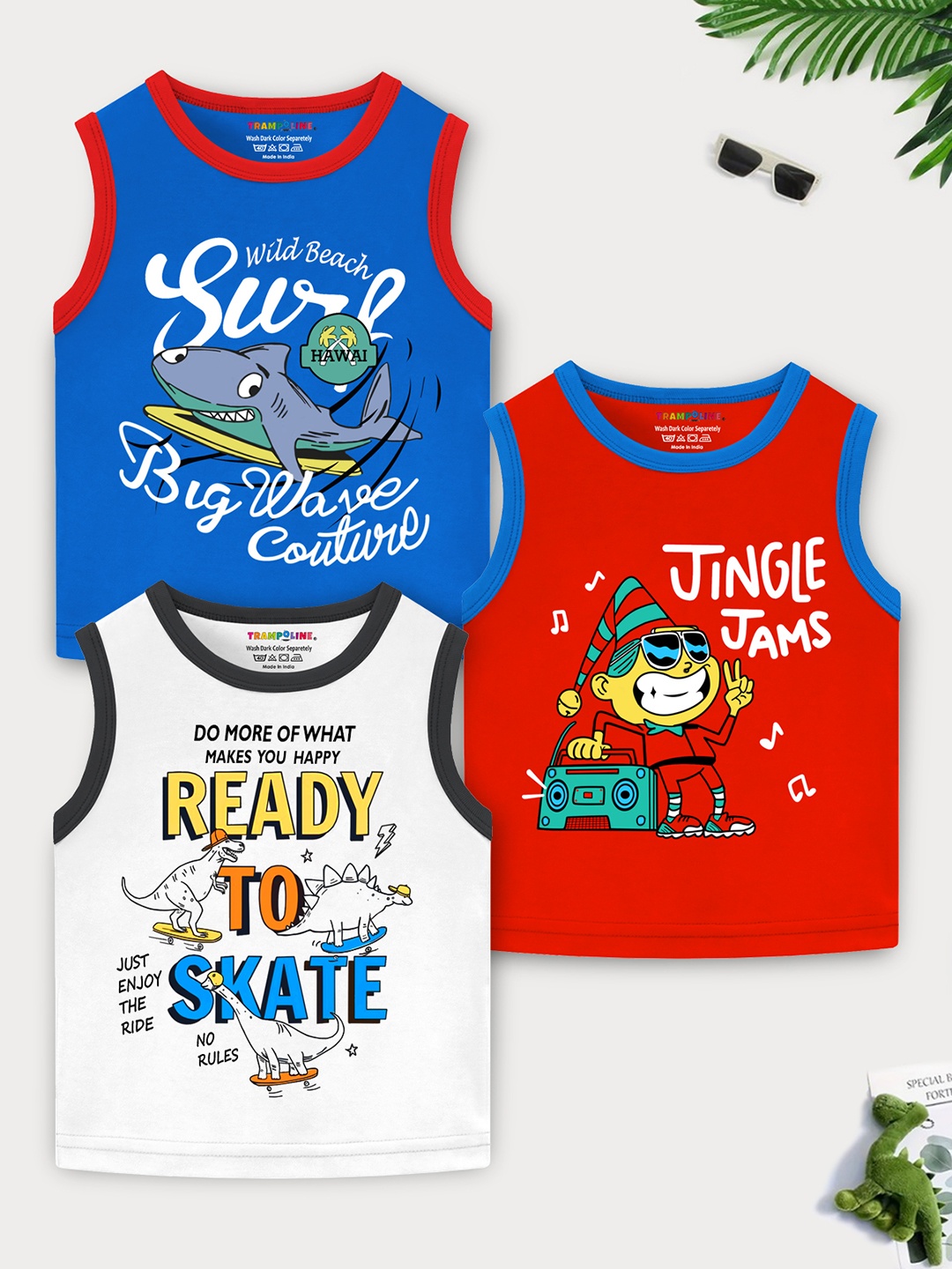 

YK X Trampoline Boy Pack Of 3 Printed T-shirts, Red