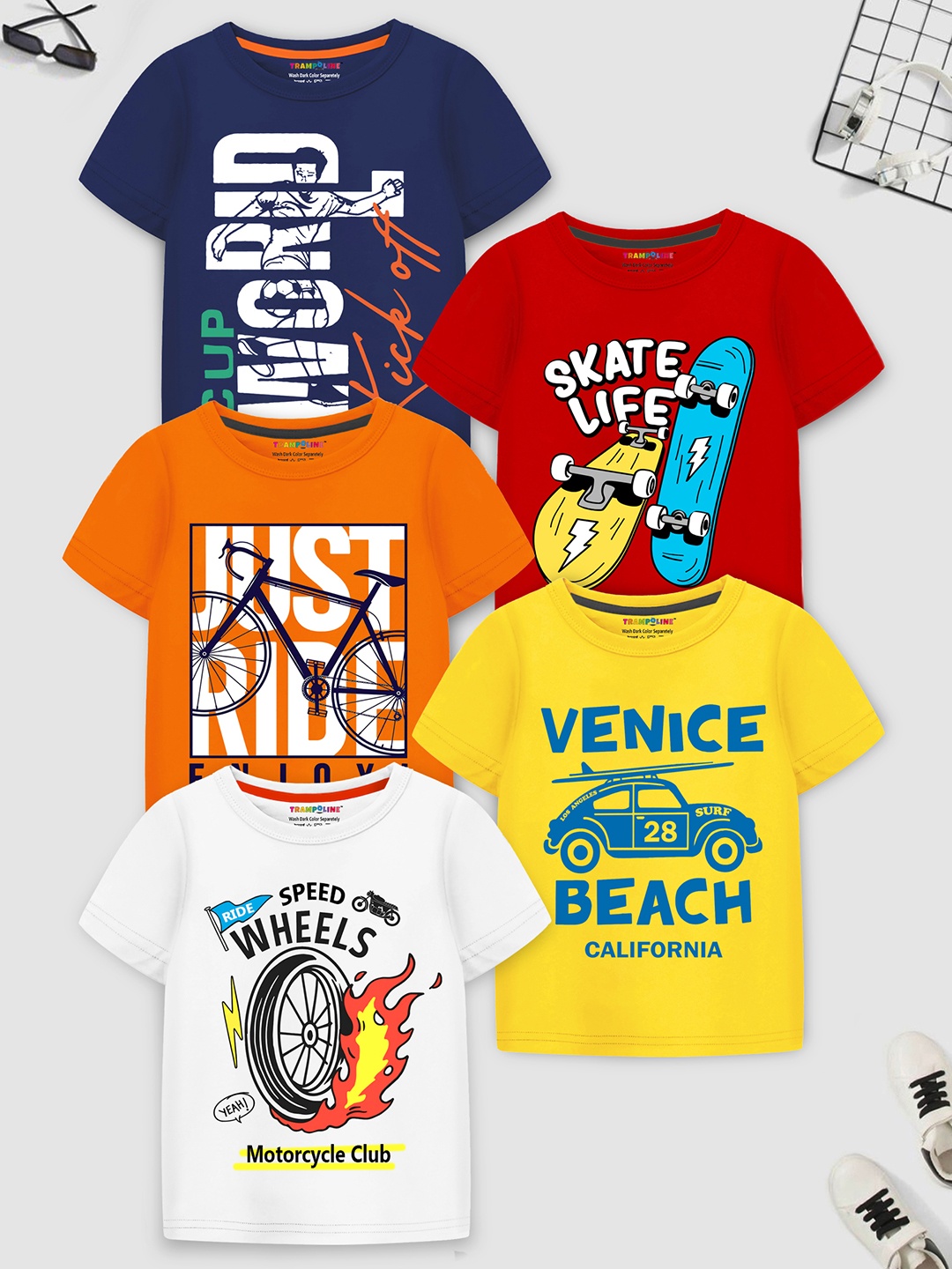 

YK X Trampoline Boys Pack Of 5 Graphic Printed T-shirt, White