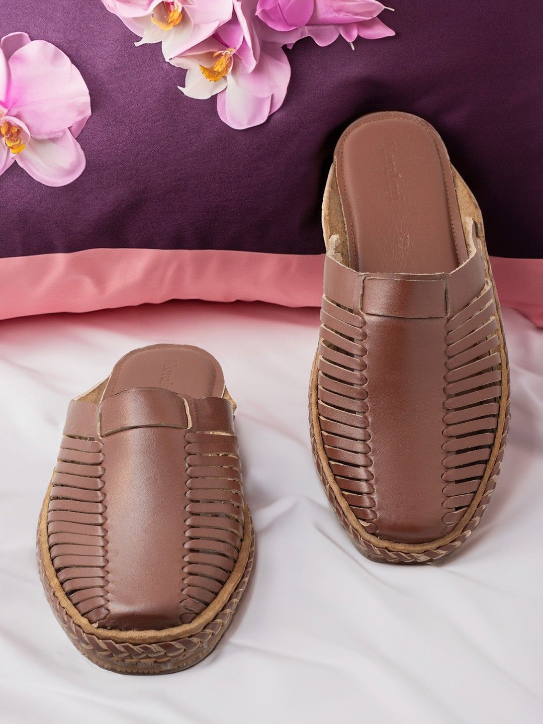 

KORAKARI Men Leather Espadrilles, Brown