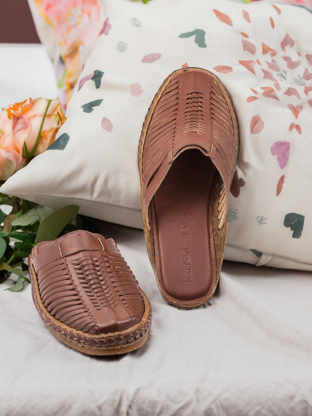 

KORAKARI Men Woven Design Leather Espadrilles, Brown