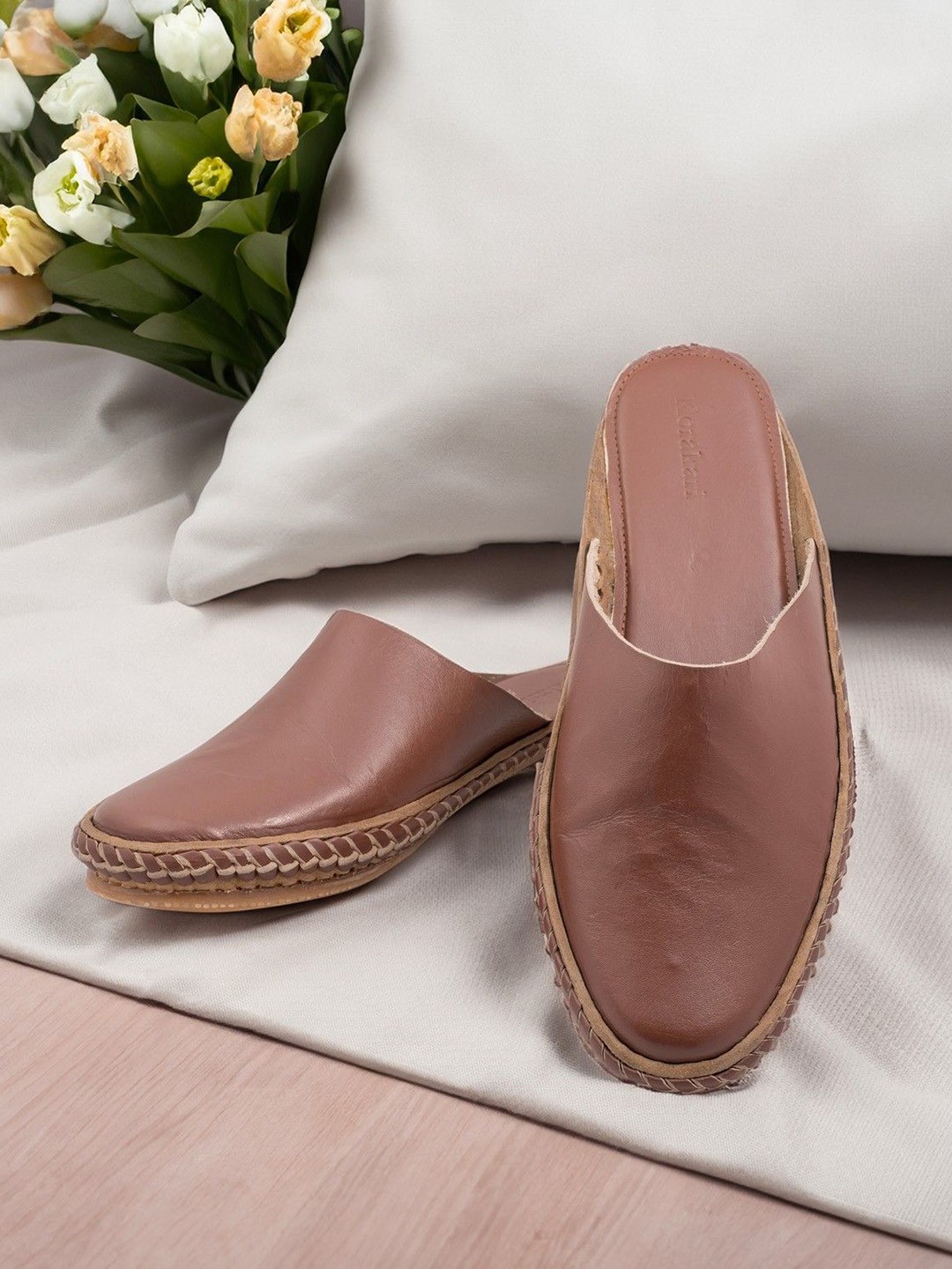 

KORAKARI Men Leather Slip-On Sneakers, Brown