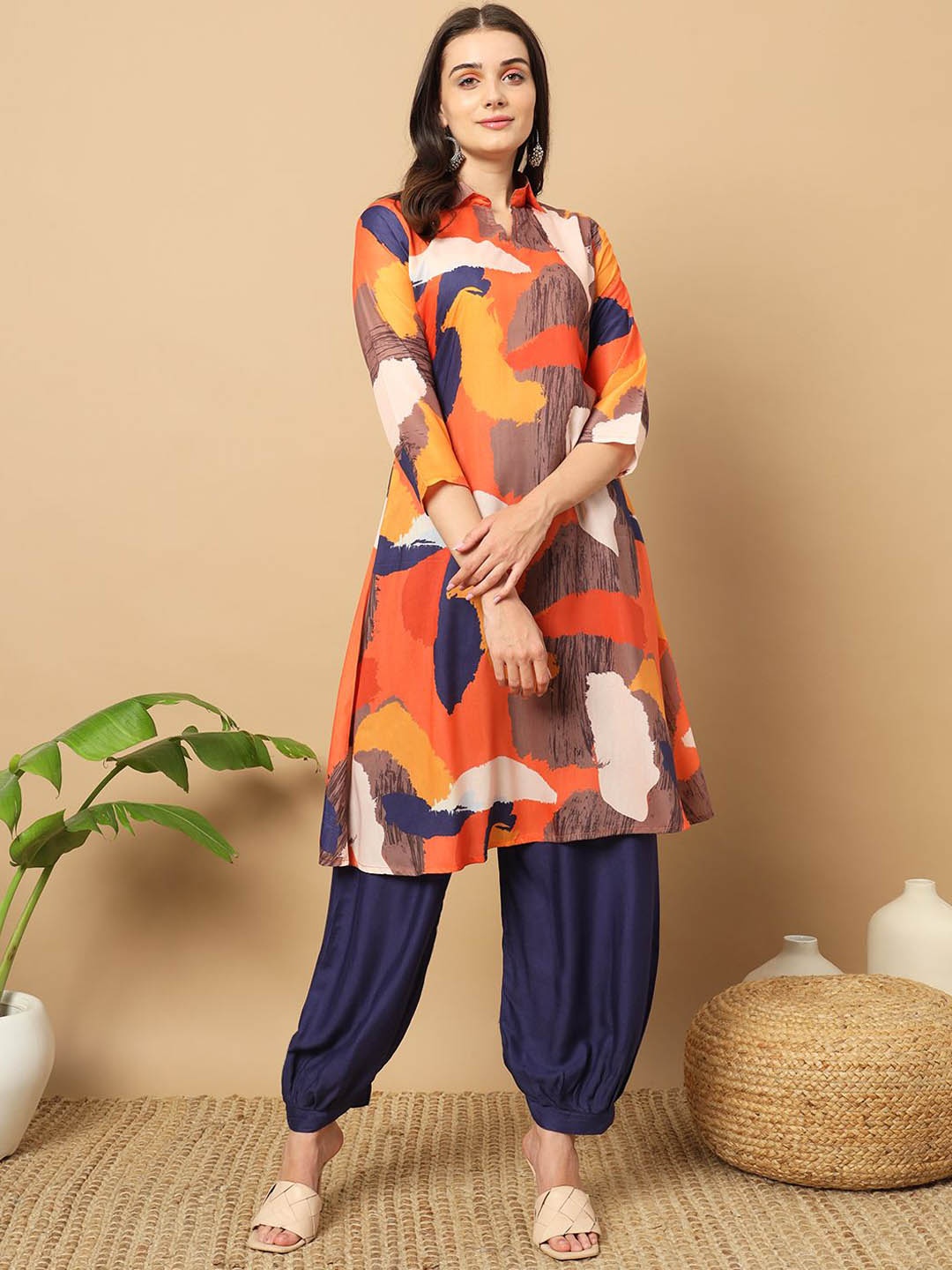 

MORLY Women Printed Regular Kurta with Dhoti Pants, Orange