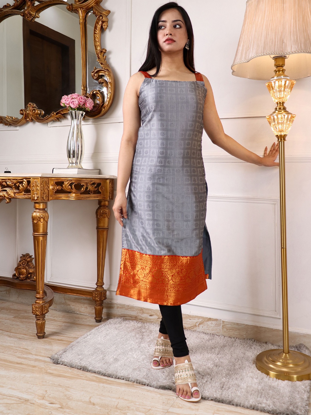 

KALINI Ethnic Motif Printed Straight Kurta, Grey