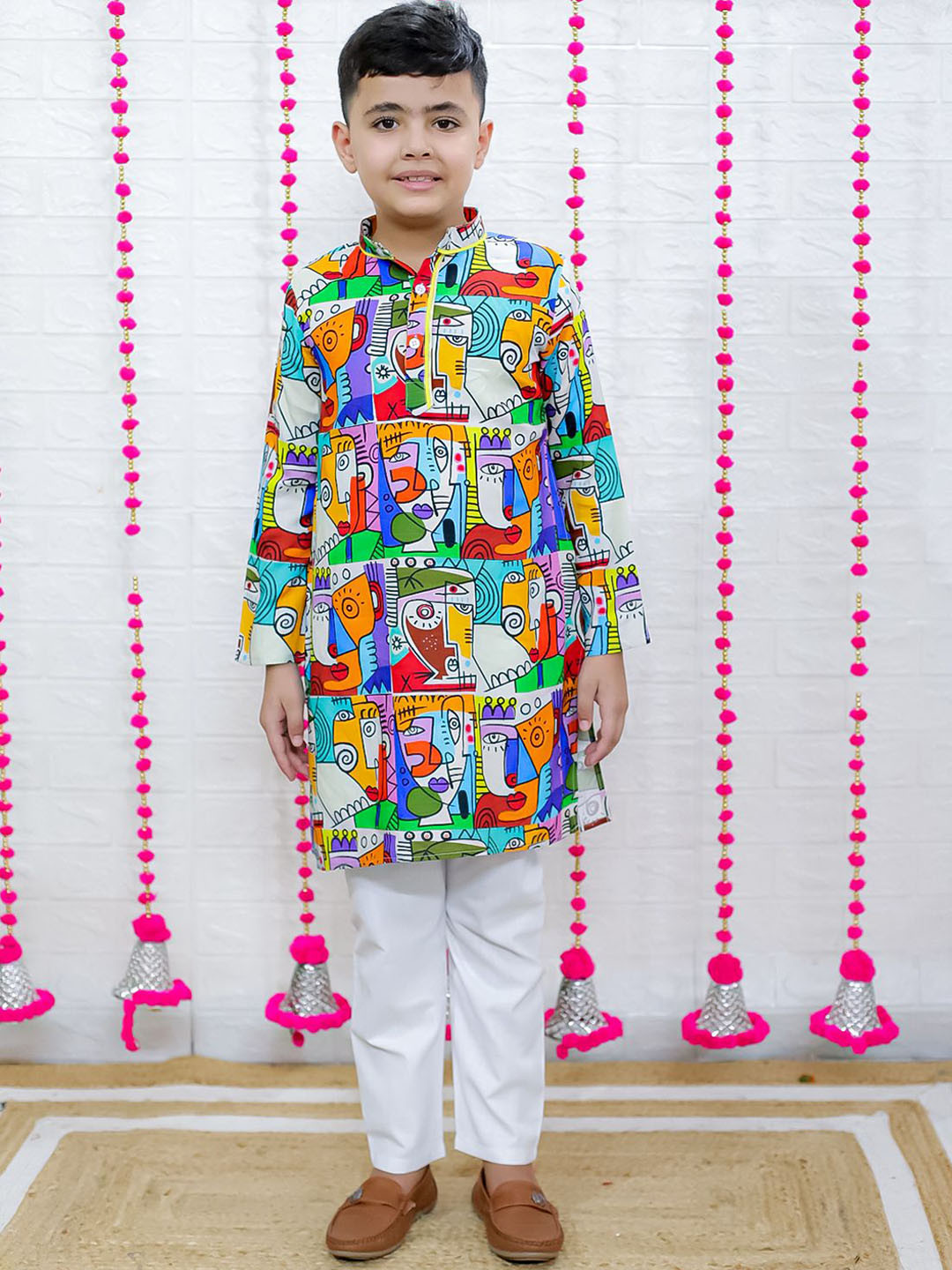 

M'andy Boys Printed Regular Pure Cotton Kurta with Trousers, Blue
