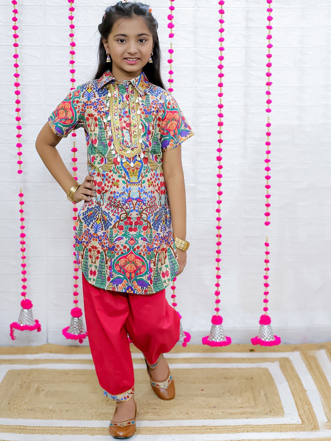 

M'andy Girls Printed Regular Pure Cotton Kurta with Salwar, Blue