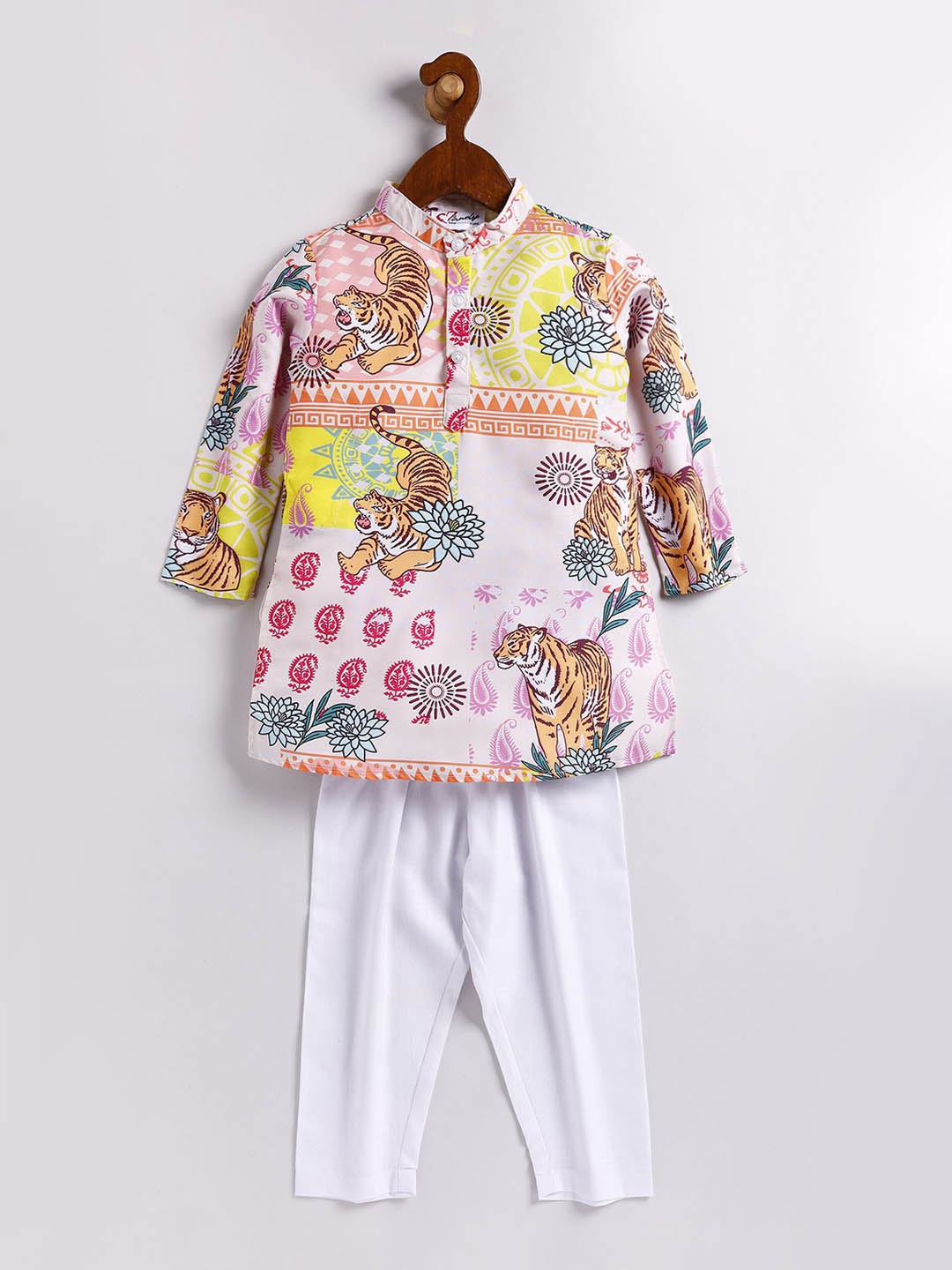 

M'andy Boys Floral Printed Regular Pure Cotton Kurta with Pyjamas, Yellow