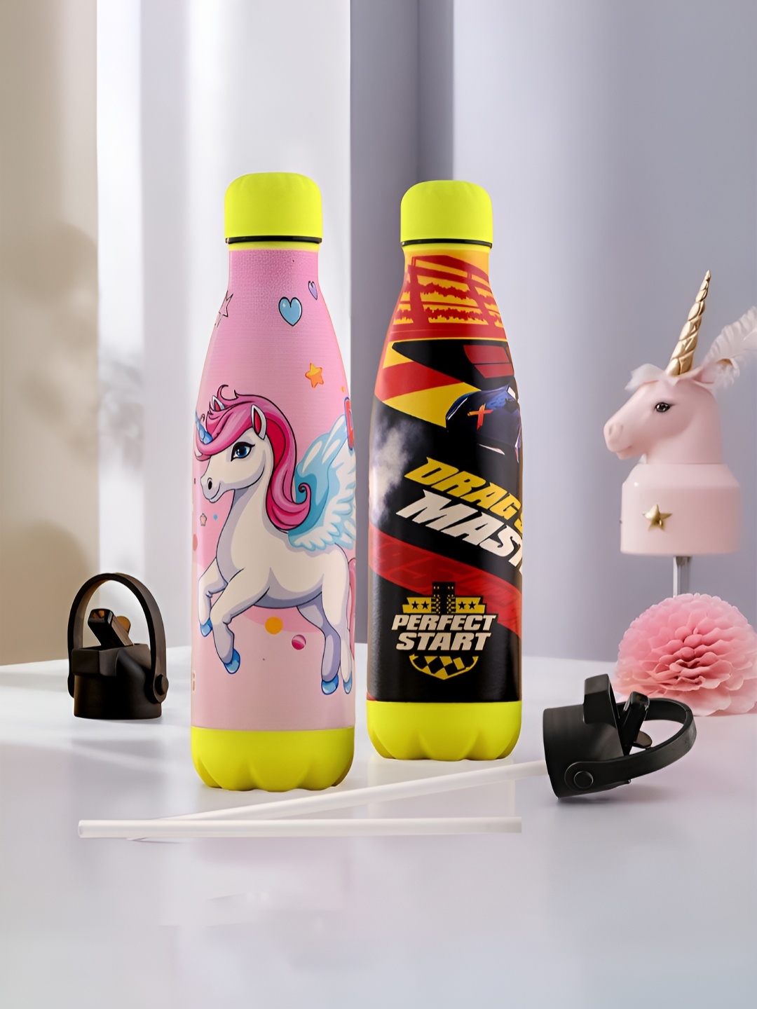 

Kuber Industries Pink & Red Set of 2 Stainless Steel Printed Smart Vacuum Water Bottle