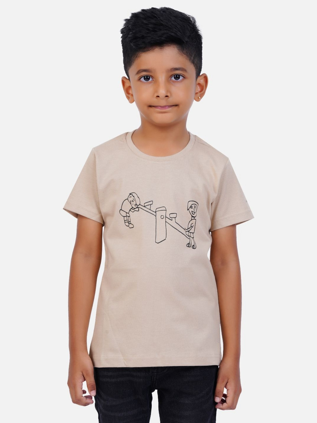 

AIR GARB Boys Typography 2 Printed Raw Edge T-shirt, Beige
