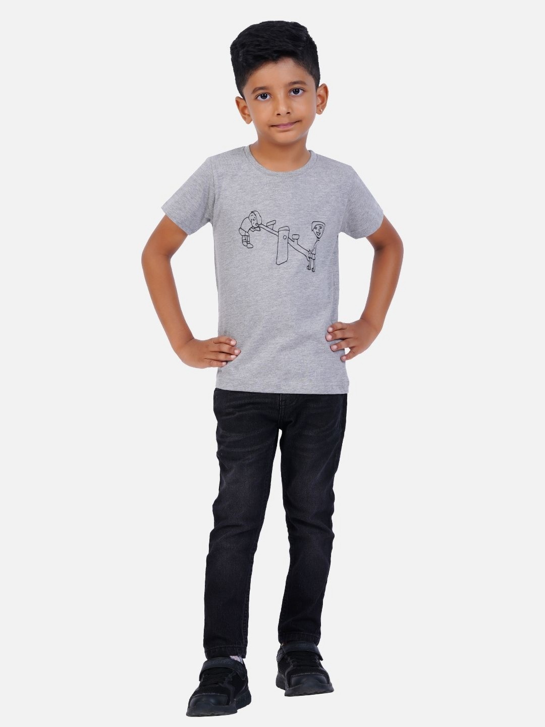 

AIR GARB Boys 3 Printed Applique T-shirt, Grey