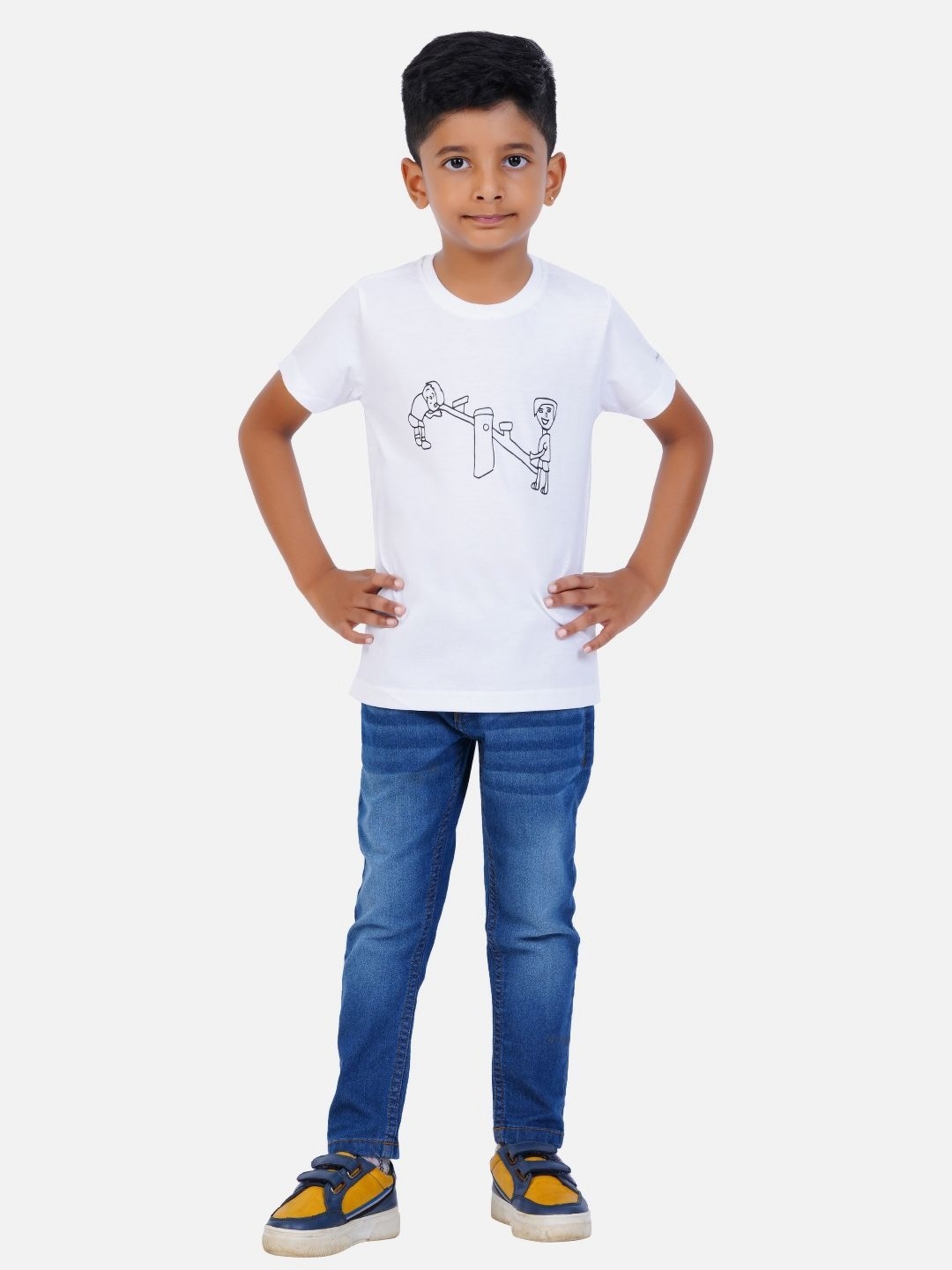 

AIR GARB Boys 2 Printed Extended Sleeves Raw Edge T-shirt, White