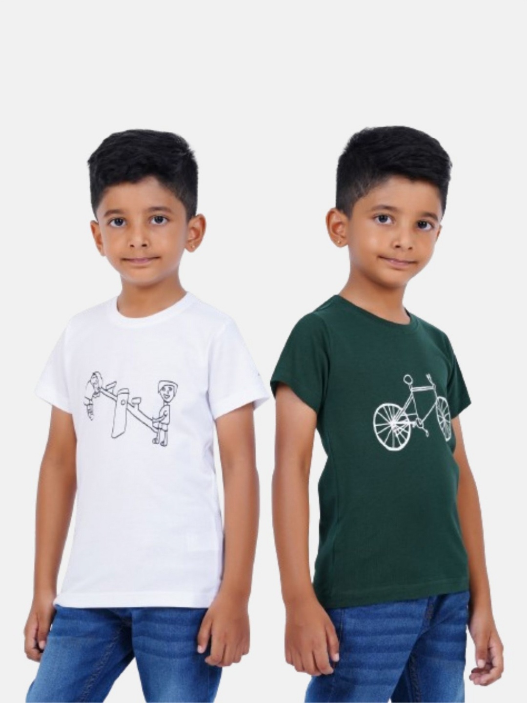 

AIR GARB Boys 2 Printed Extended Sleeves Raw Edge T-shirt, White