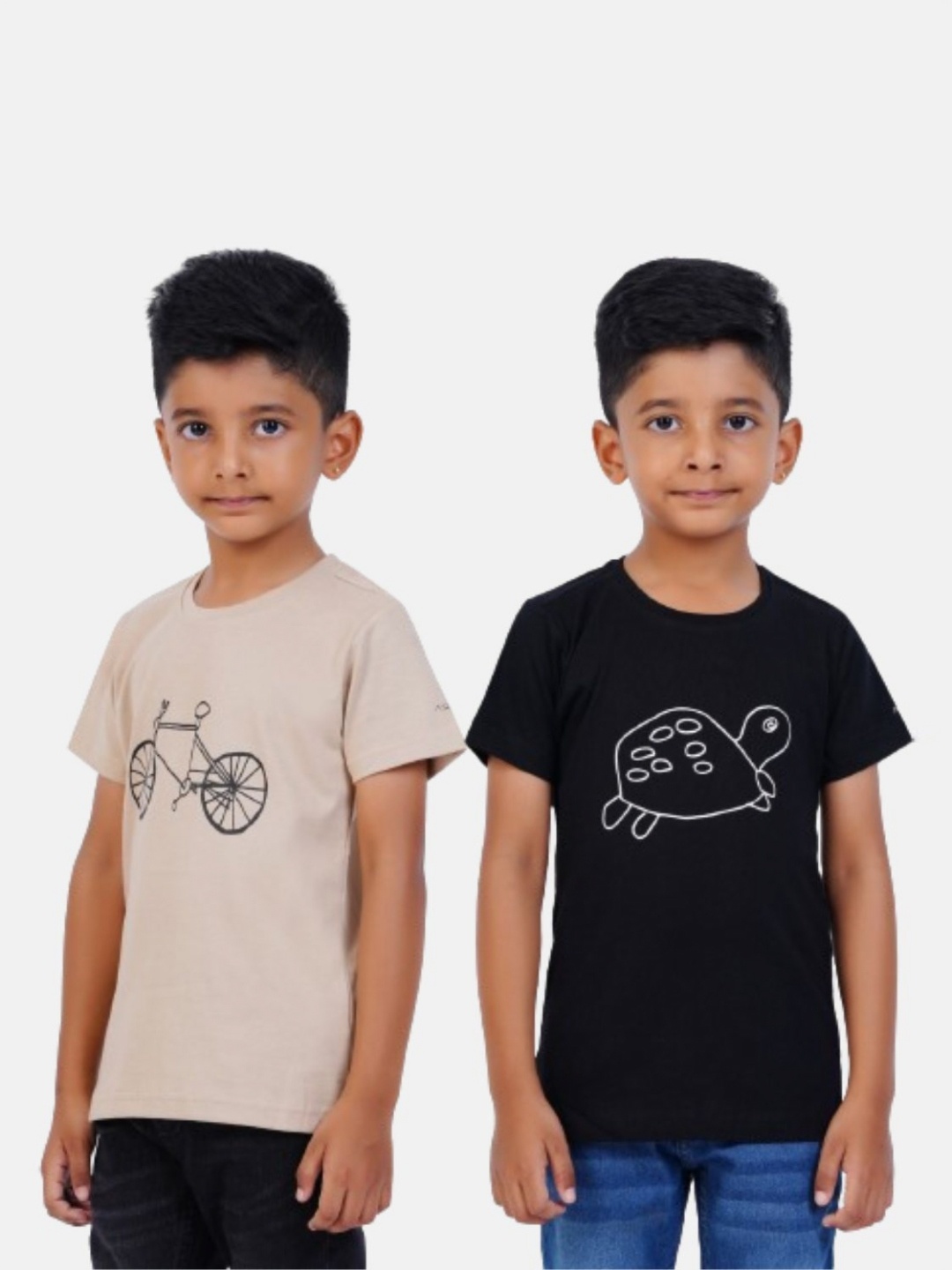 

AIR GARB Boys 2 Printed Pockets T-shirt, Beige