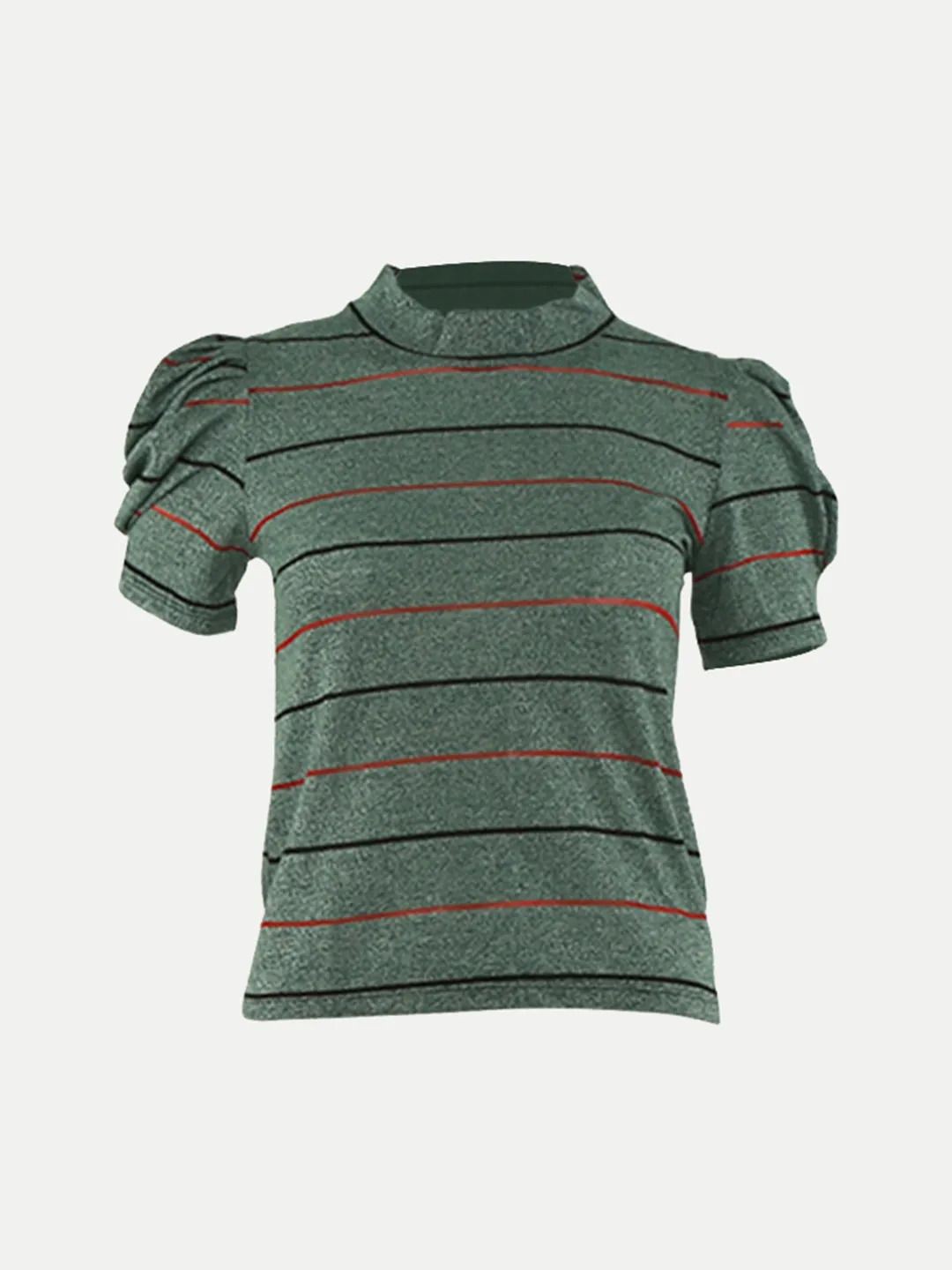 

BAESD Striped Puff Sleeve Cotton Top, Green