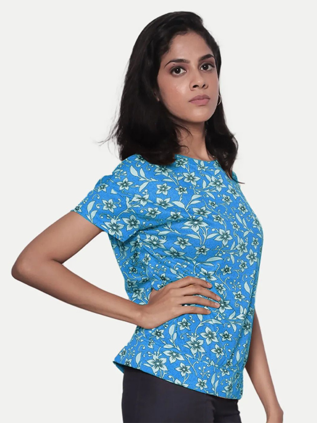 

BAESD Floral Print Cotton Top, Blue