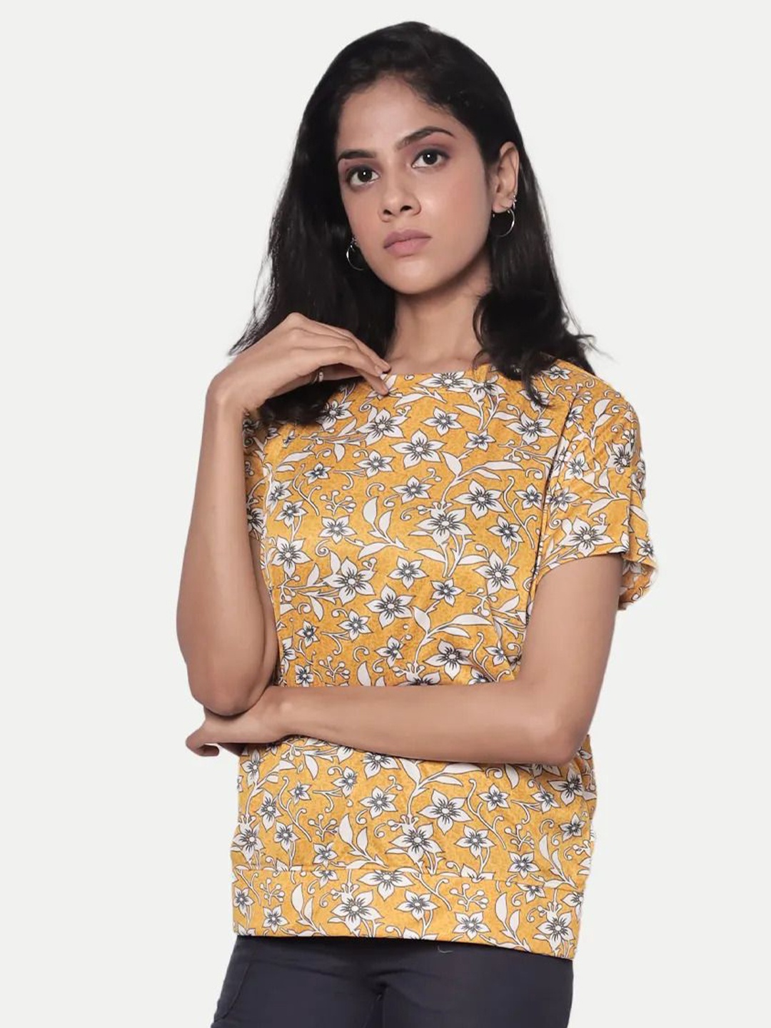 

BAESD Floral Print Cotton Top, Yellow