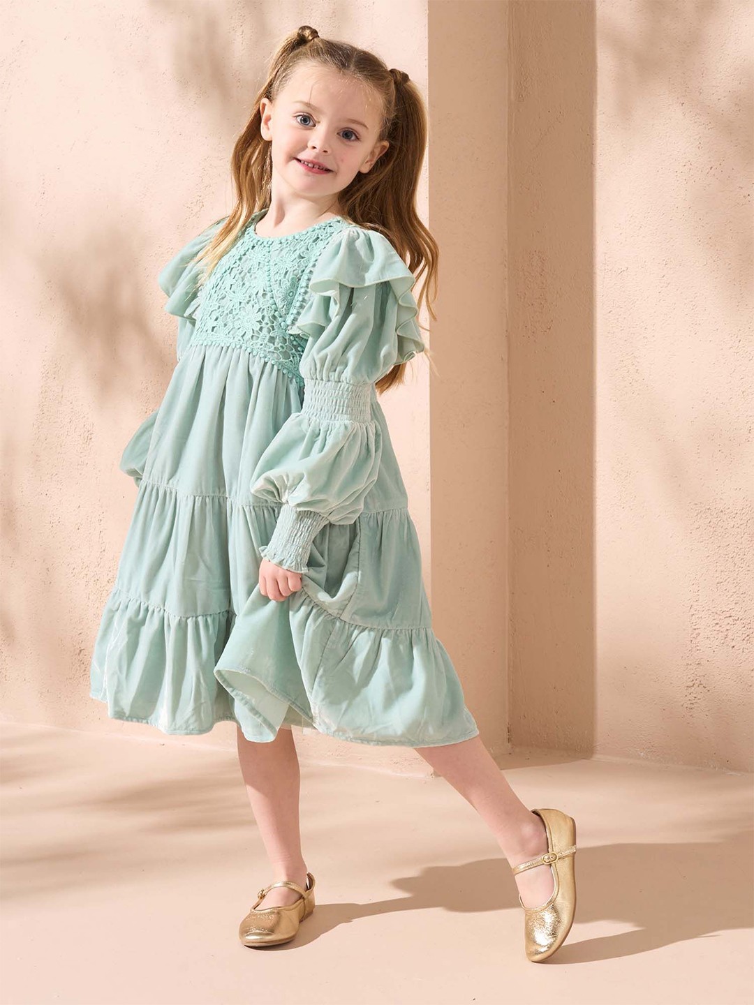 

Angel & Rocket Velvet Fit & Flare Dress, Sea green
