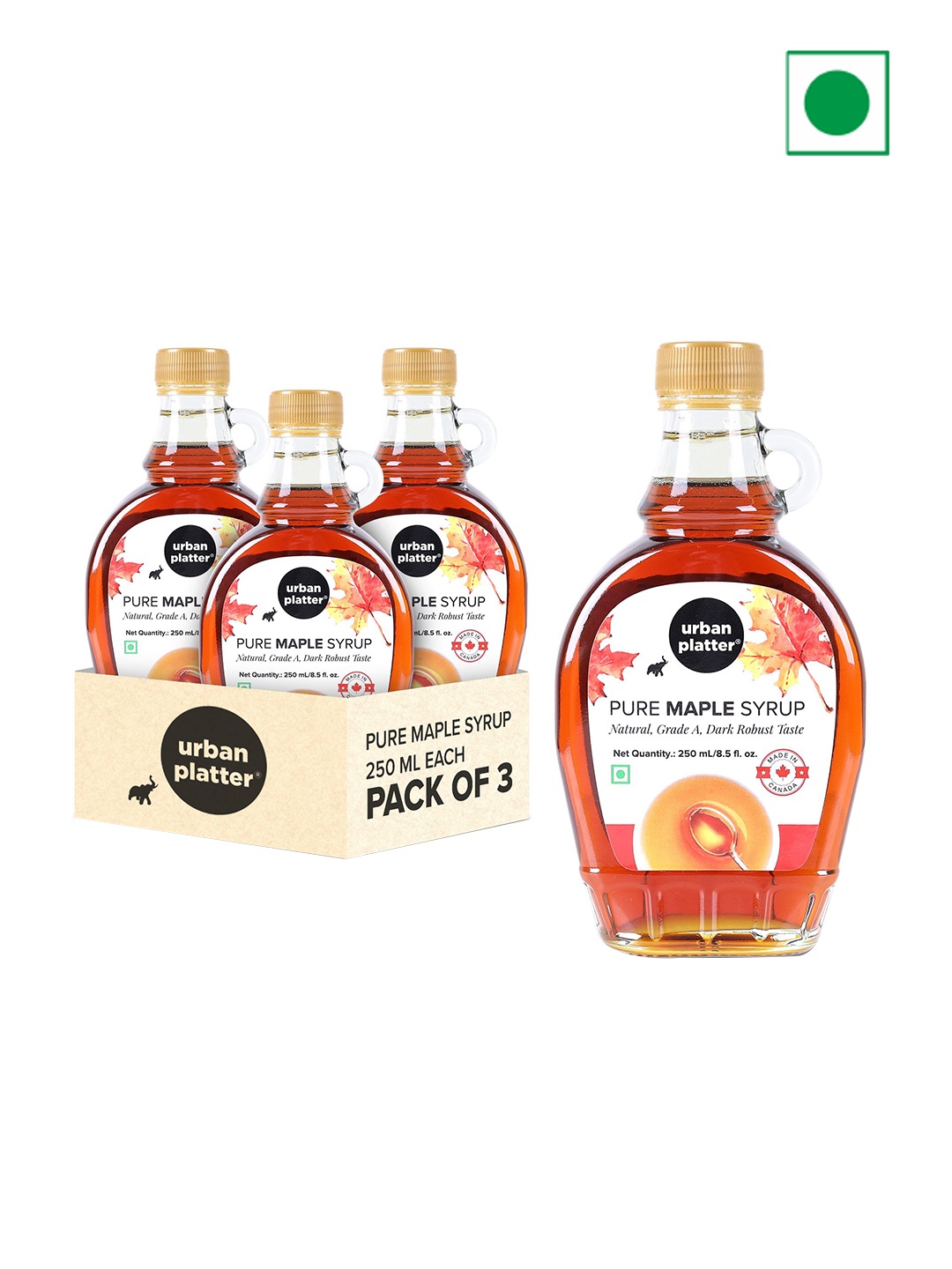

URBAN PLATTER 3 Pcs Pure Maple Syrup-250ml, Orange