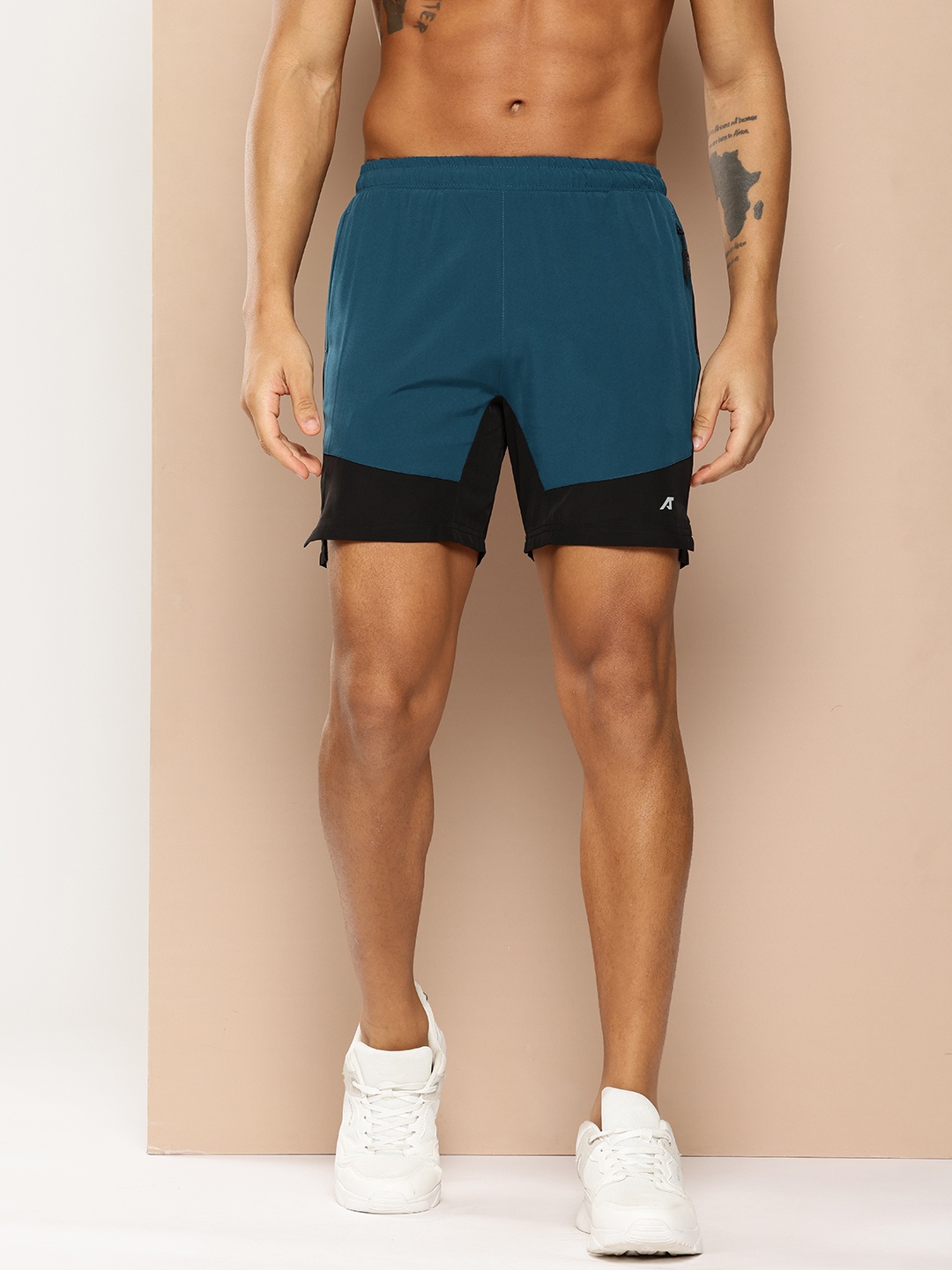 

Alcis Men Colourblocked Slim Fit Running Sports Shorts, Blue