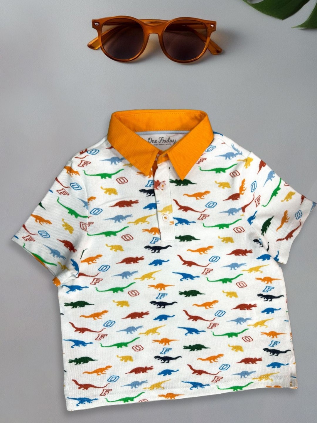 

One Friday Boys Printed Polo Collar Pockets T-shirt, Off white