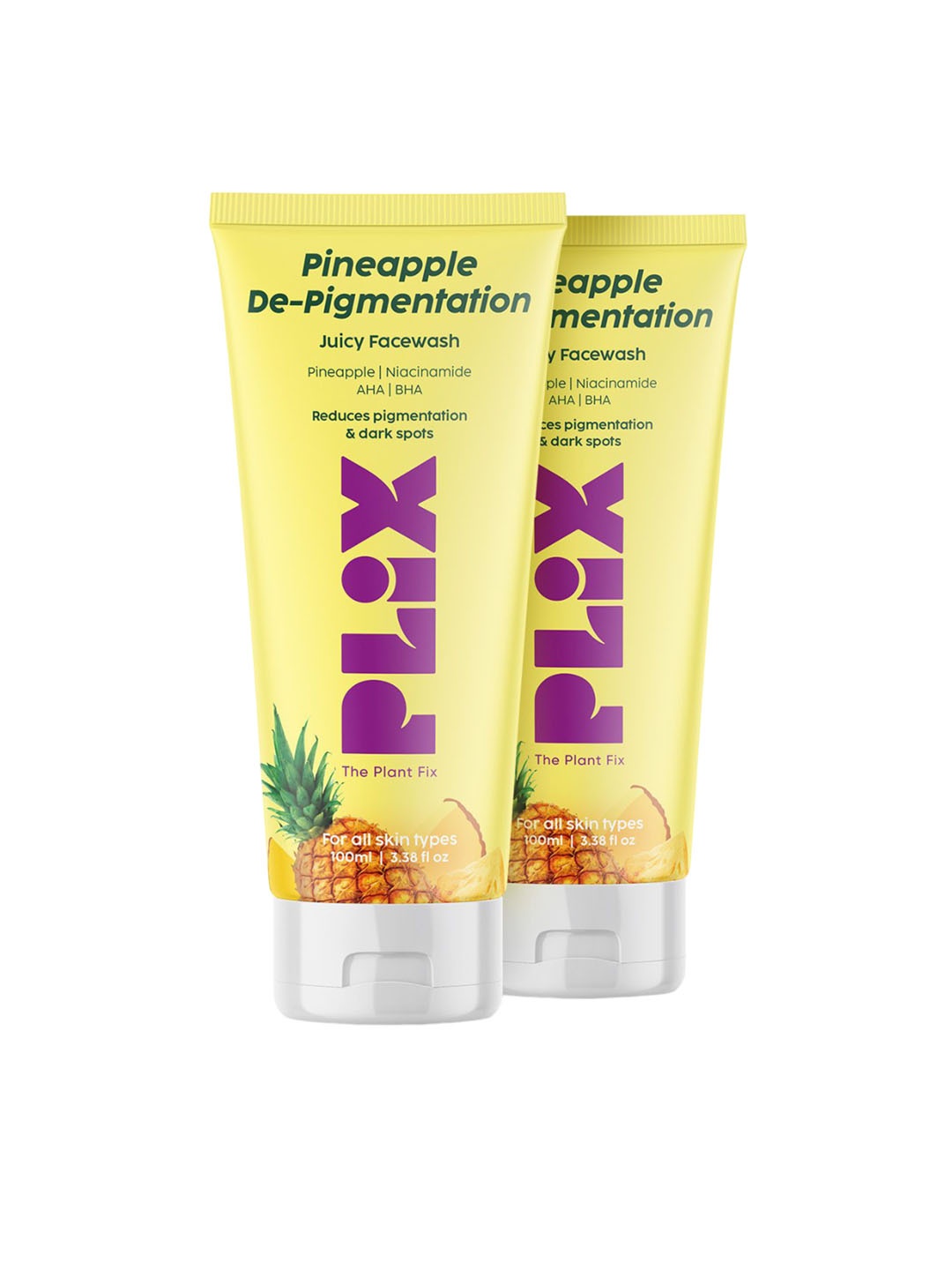 

PLIX THE PLANT FIX Set Of 2 Pineapple De-Pigmentation Juicy Face Wash 100ml Each, Yellow