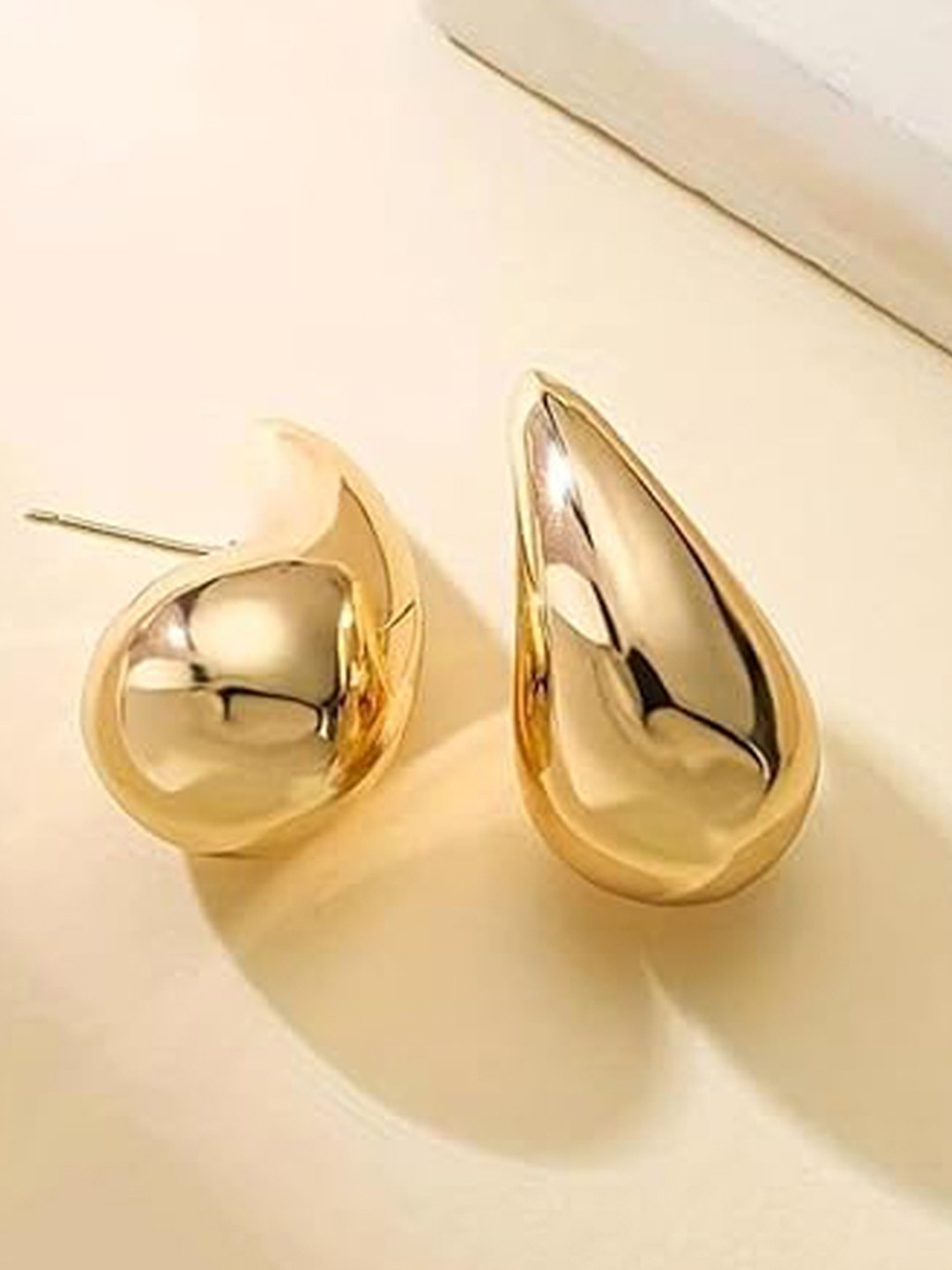 

925 SILLER 925 Pure Silver Gold Plated Tear Drop Stud Earrings