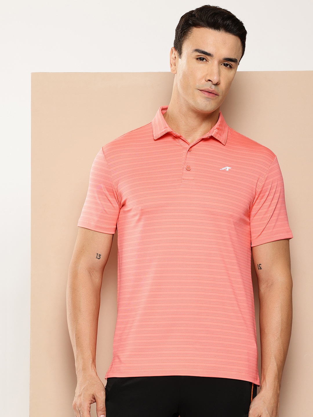 

Alcis Men Printed Polo Collar Golf T-shirt, Peach