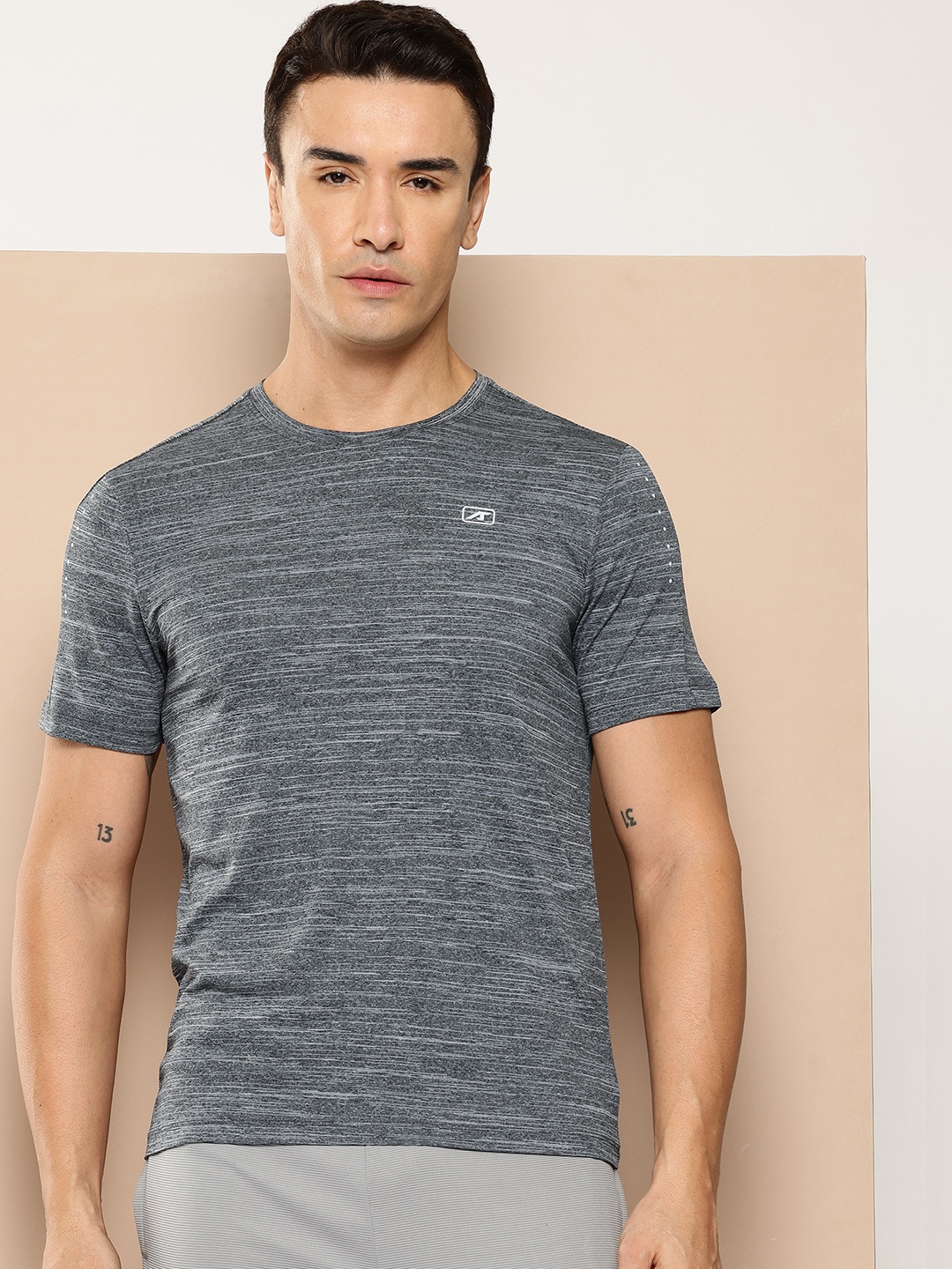 

Alcis Men Printed Slim Fit Sports T-shirt, Grey