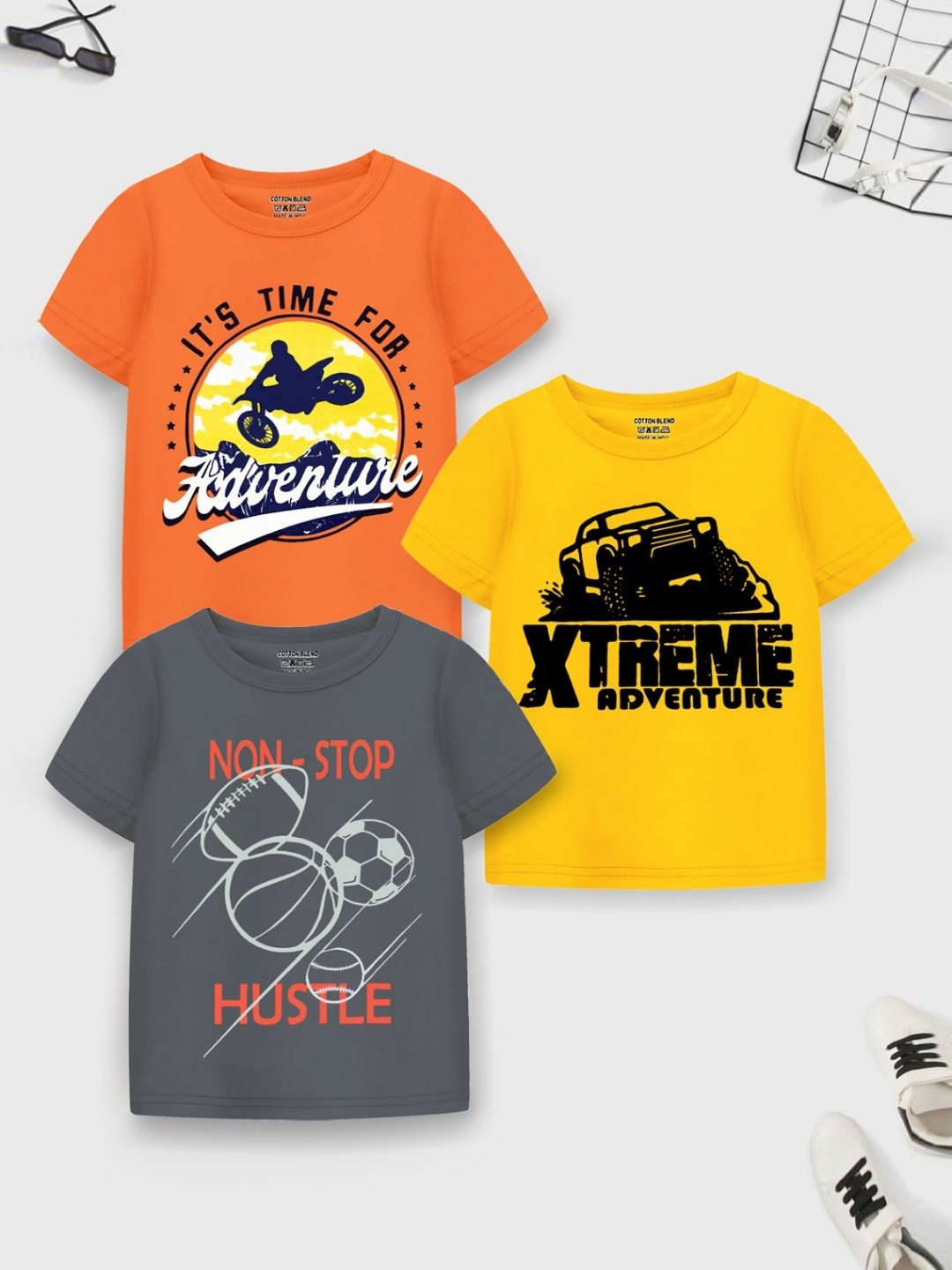 

YK X Trampoline Boys Pack Of 3 Typography Printed Round Neck T-shirts, Orange