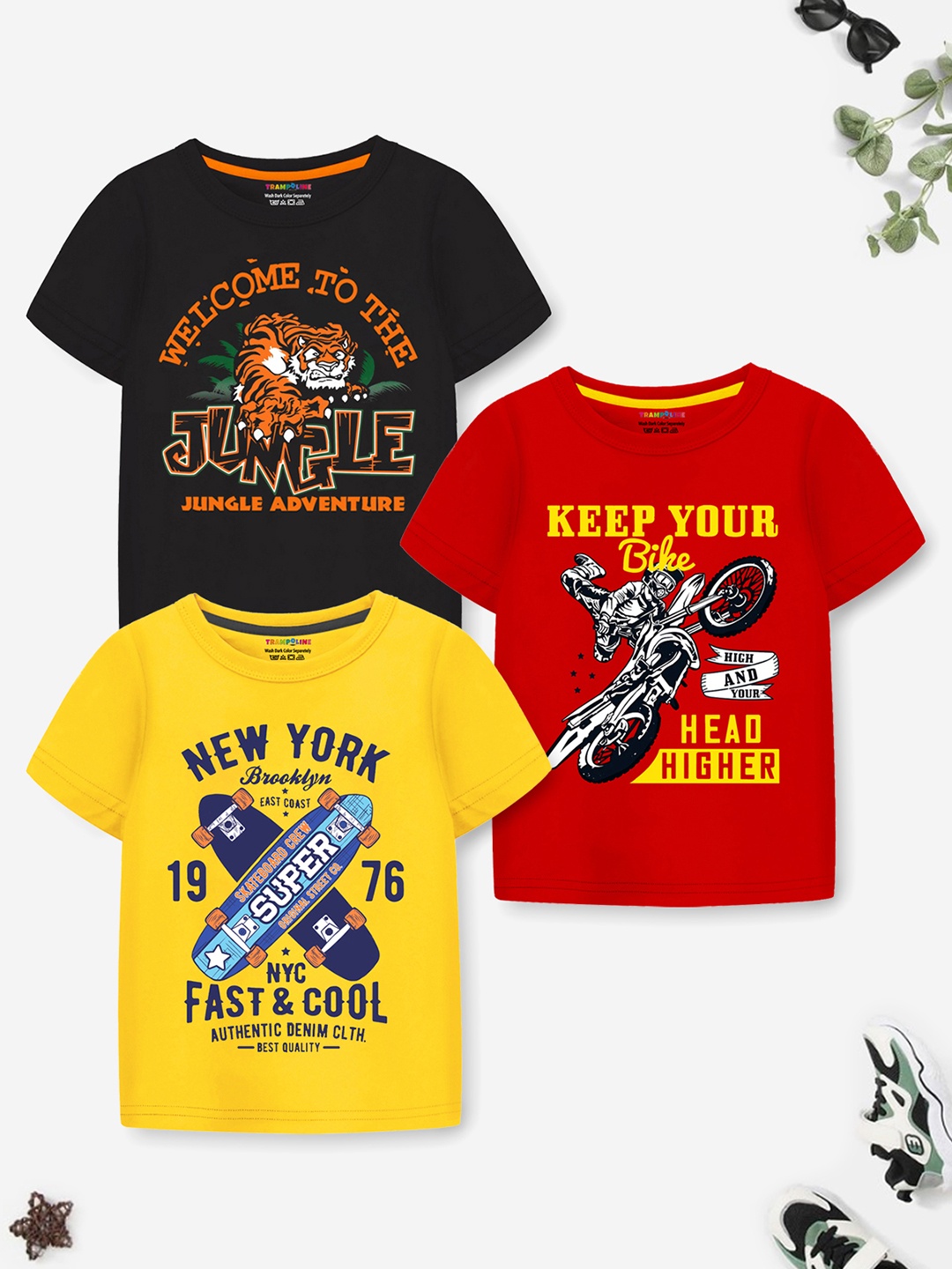 

YK X Trampoline Boy Pack Of 3 Printed T-shirts, Yellow