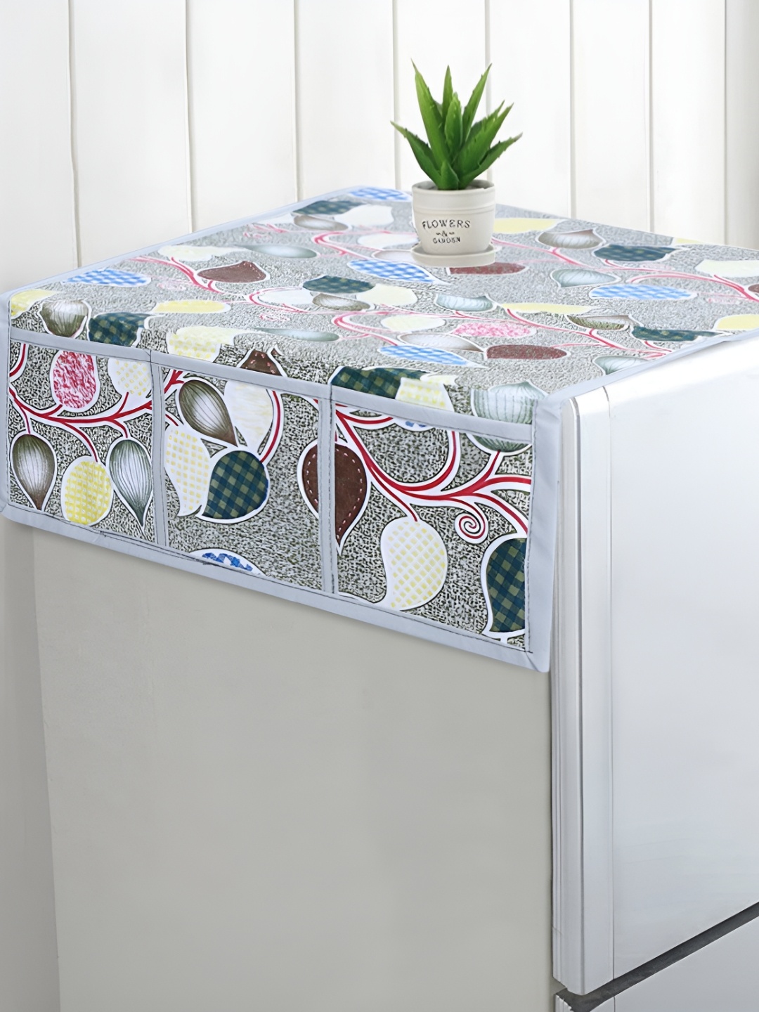 

Dakshya Industries Grey & Pink Printed Fridge Top Cover, Green