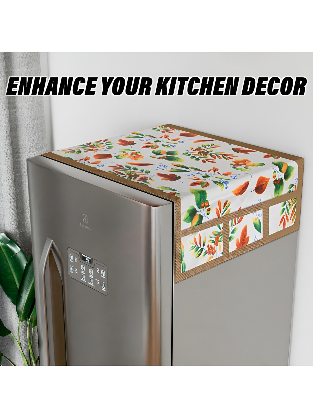 

Dakshya Industries White & Green Floral Print Fridge Top Cover