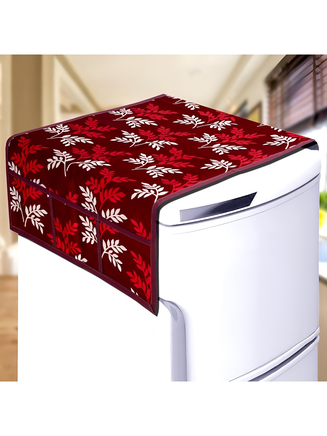 

Dakshya Industries Maroon & White Printed Fridge Top Cover