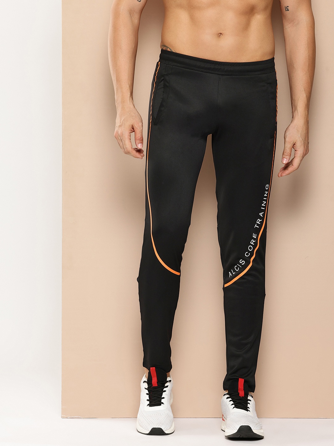 

Alcis Men Printed Slim Fit Training or Gym Track Pants, Black