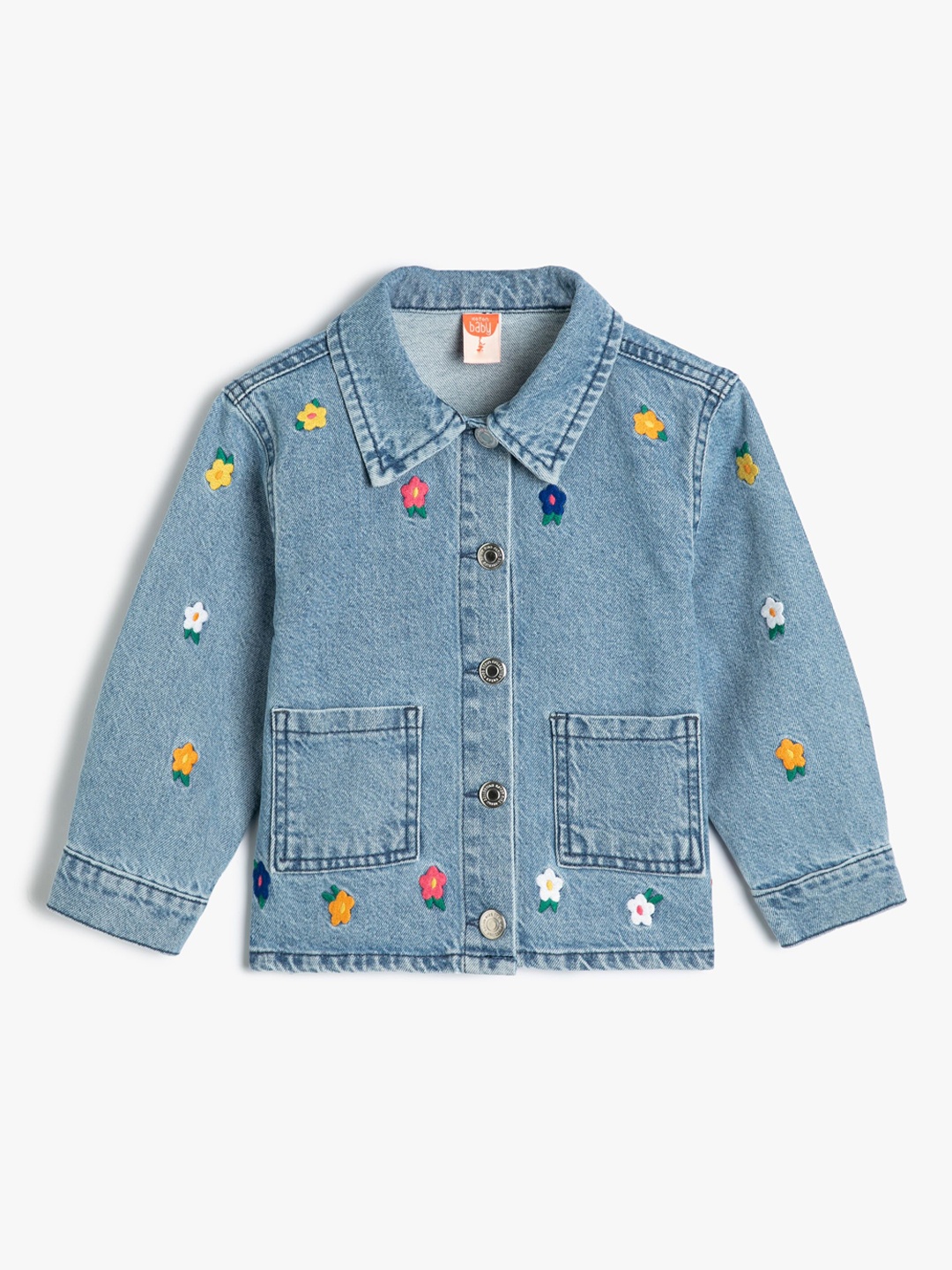 

Koton Girls Polyester Denim Jacket with Patchwork, Blue
