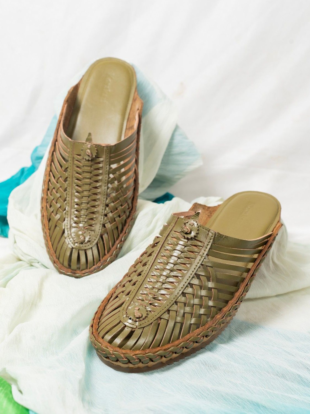 

KORAKARI Women Woven Design Leather Sneakers, Lime green