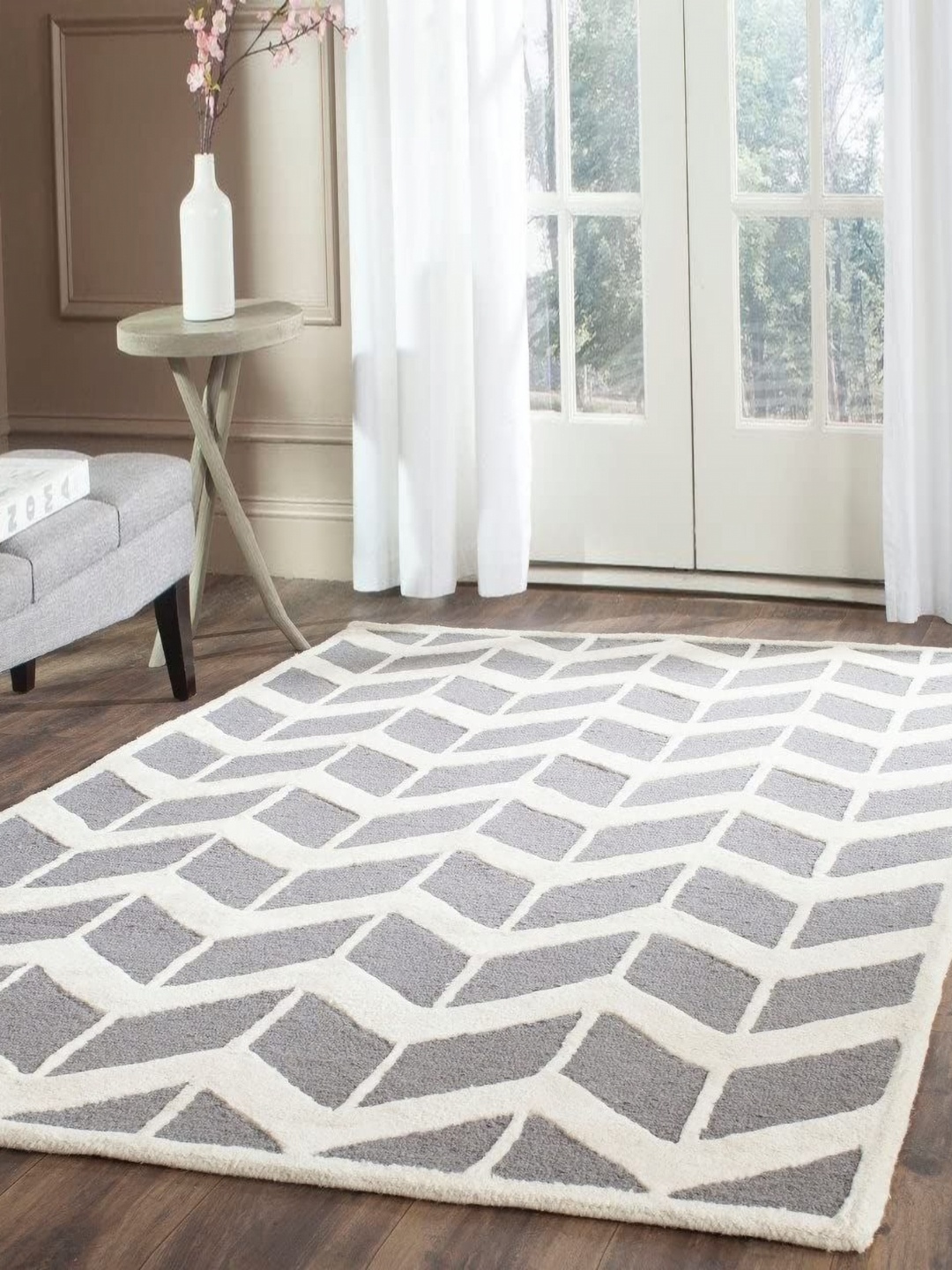 

Safiya Carpet Grey Geometric Hand-Tufted Woollen Carpets